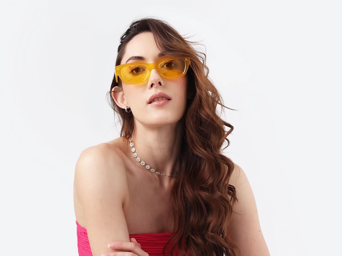 Mimosa Yellow Acetate Full-Rim Rectangle Sunglasses-52