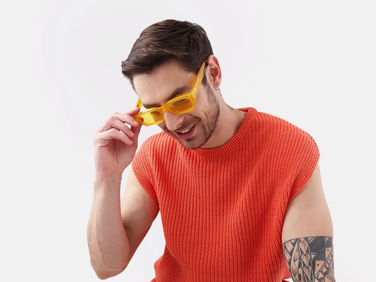 Mimosa Yellow Acetate Full-Rim Rectangle Sunglasses-42