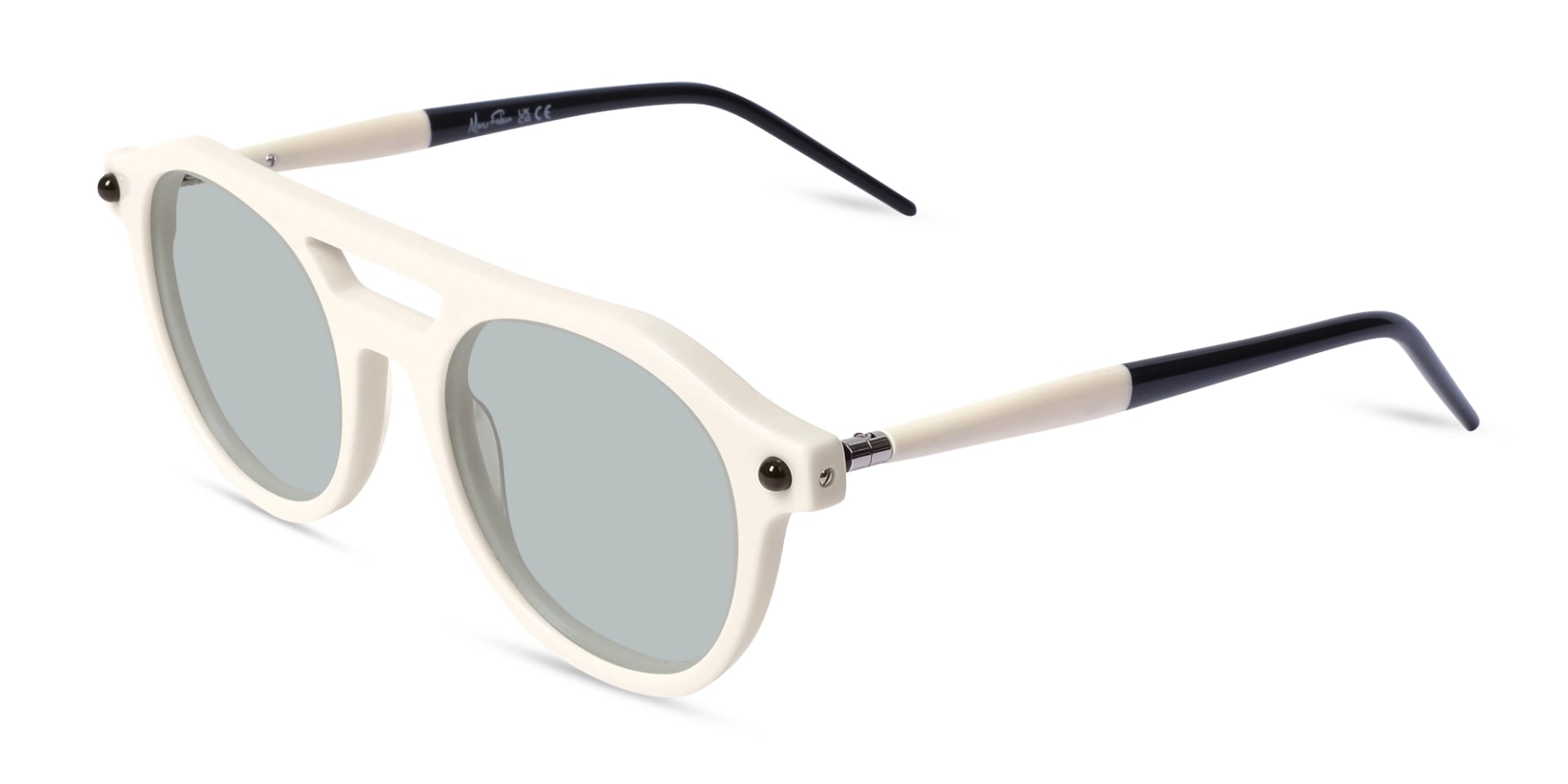 Creme White & Black Frame With Grey Solid Tint