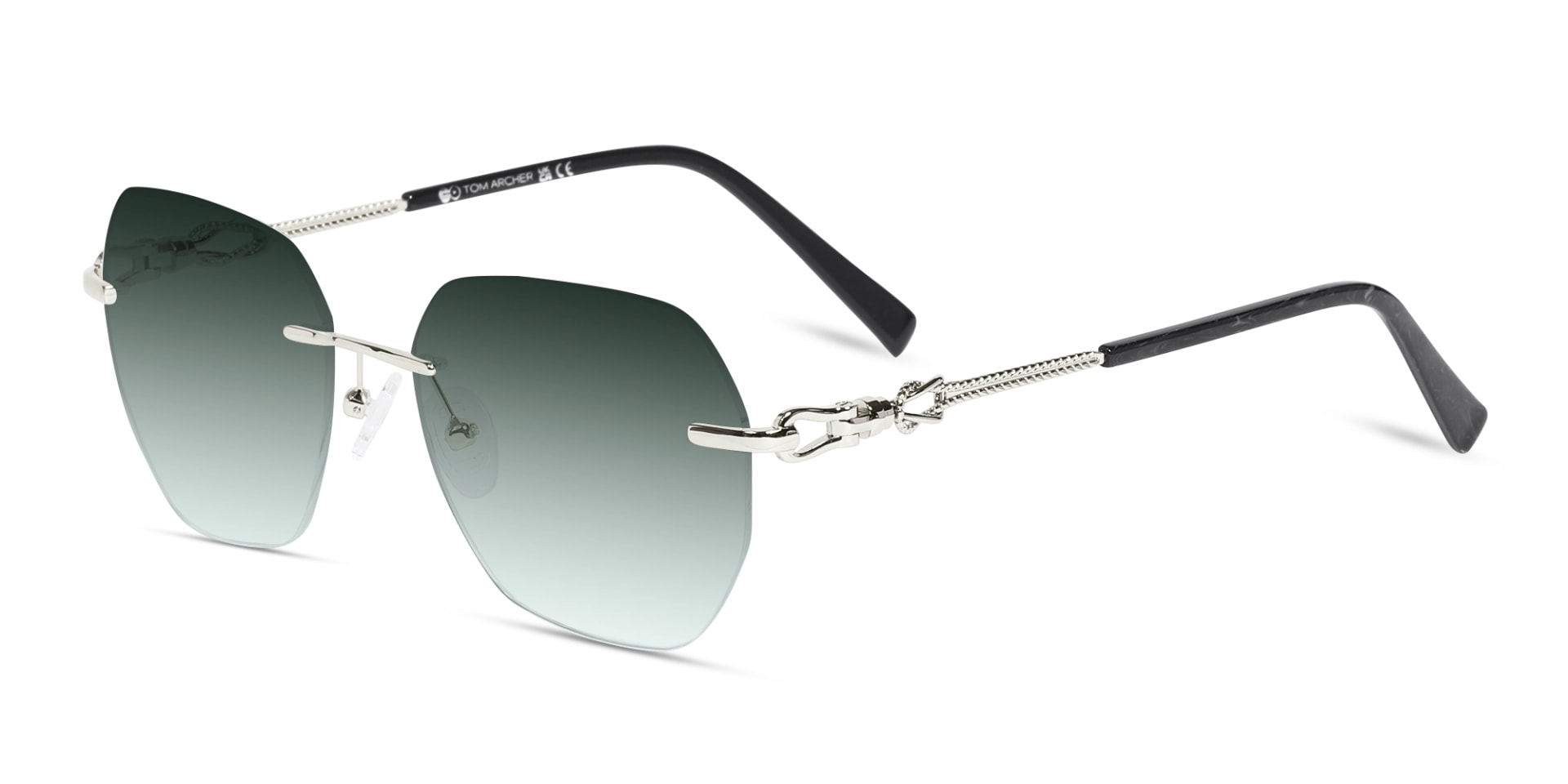 Silver & Navy Blue Geometric Rimless Sunglasses