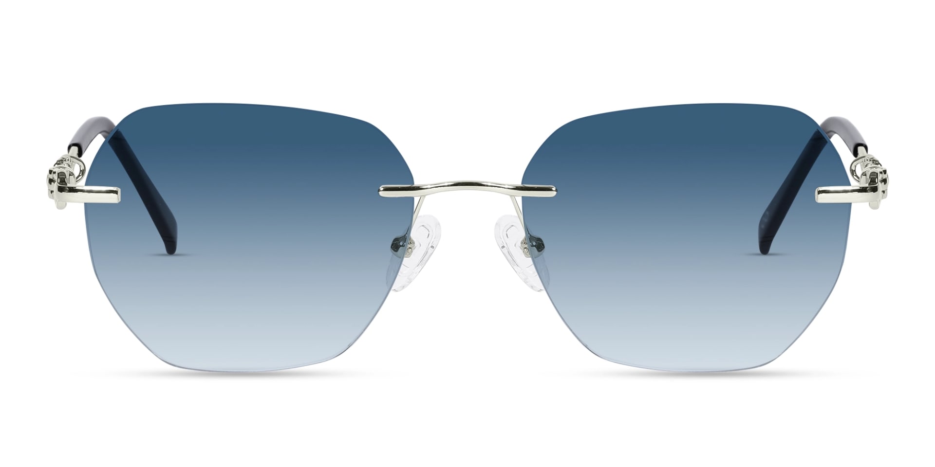 Silver & Blue Gradient Metal Sunglasses