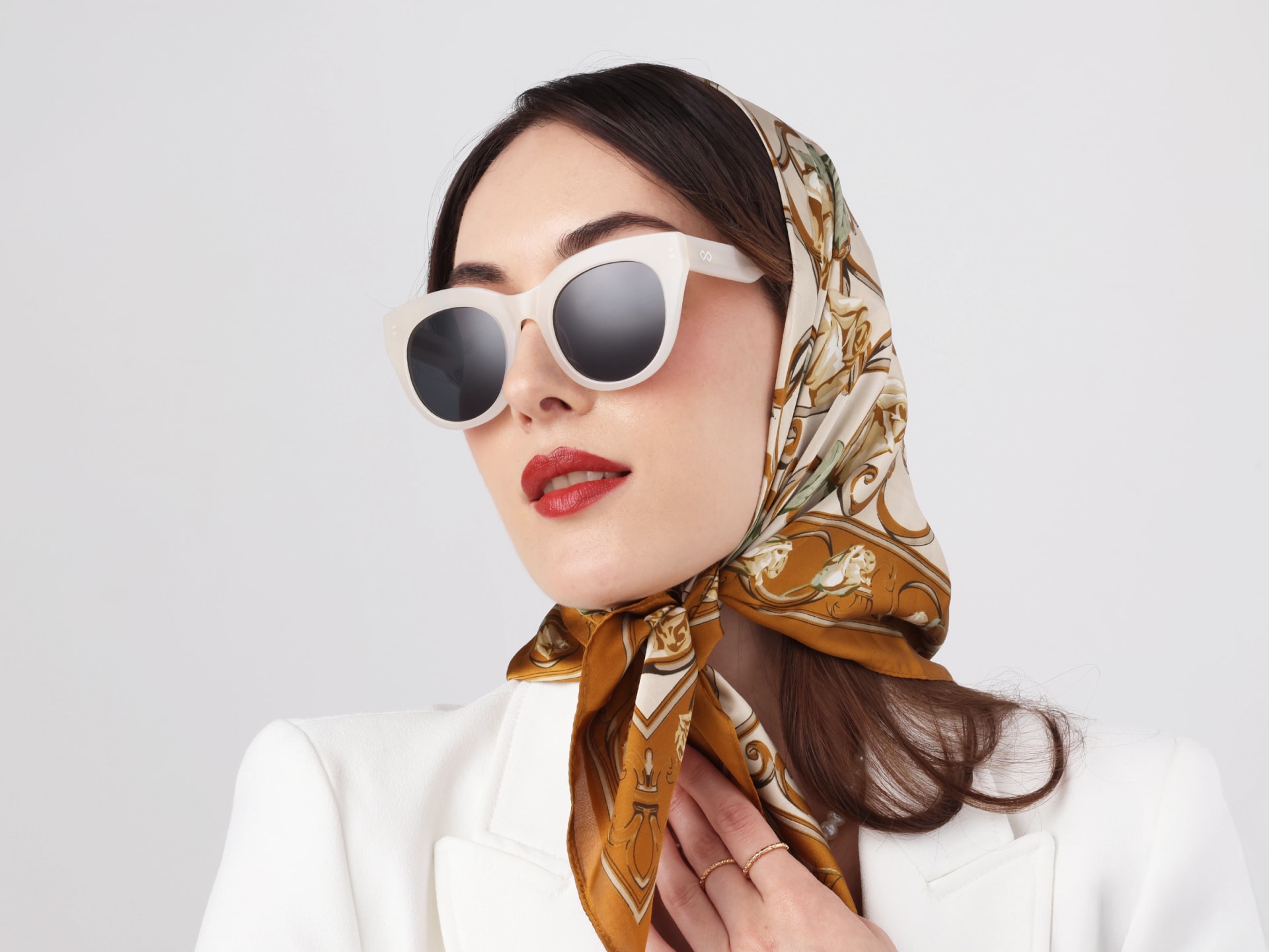 Pearl White Cat-Eye Frame With Dark Grey Tint Sunglasses-11