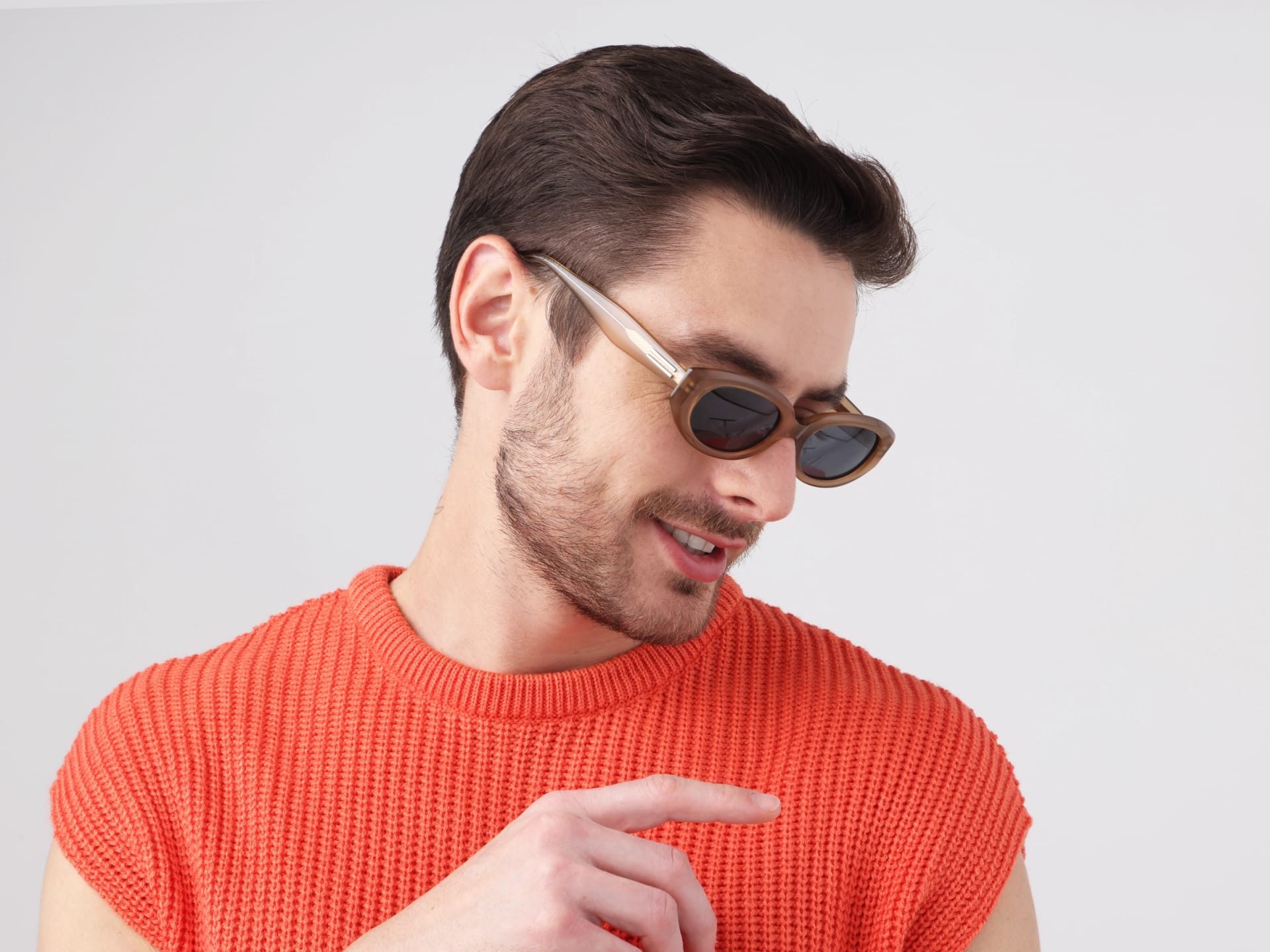 Cafe Latte Oval Acetate Full-Rim Sunglasses-2