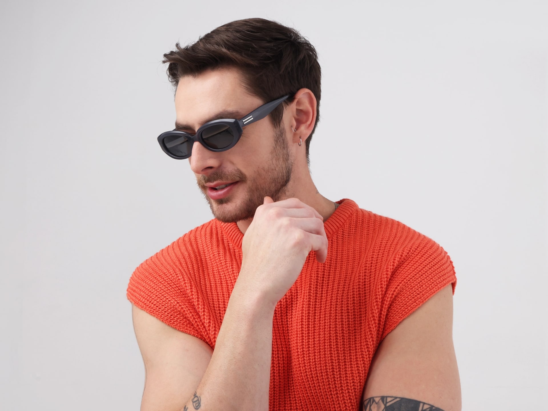 Matte Bluish Grey Oval Acetate Full-Rim Sunglasses-2