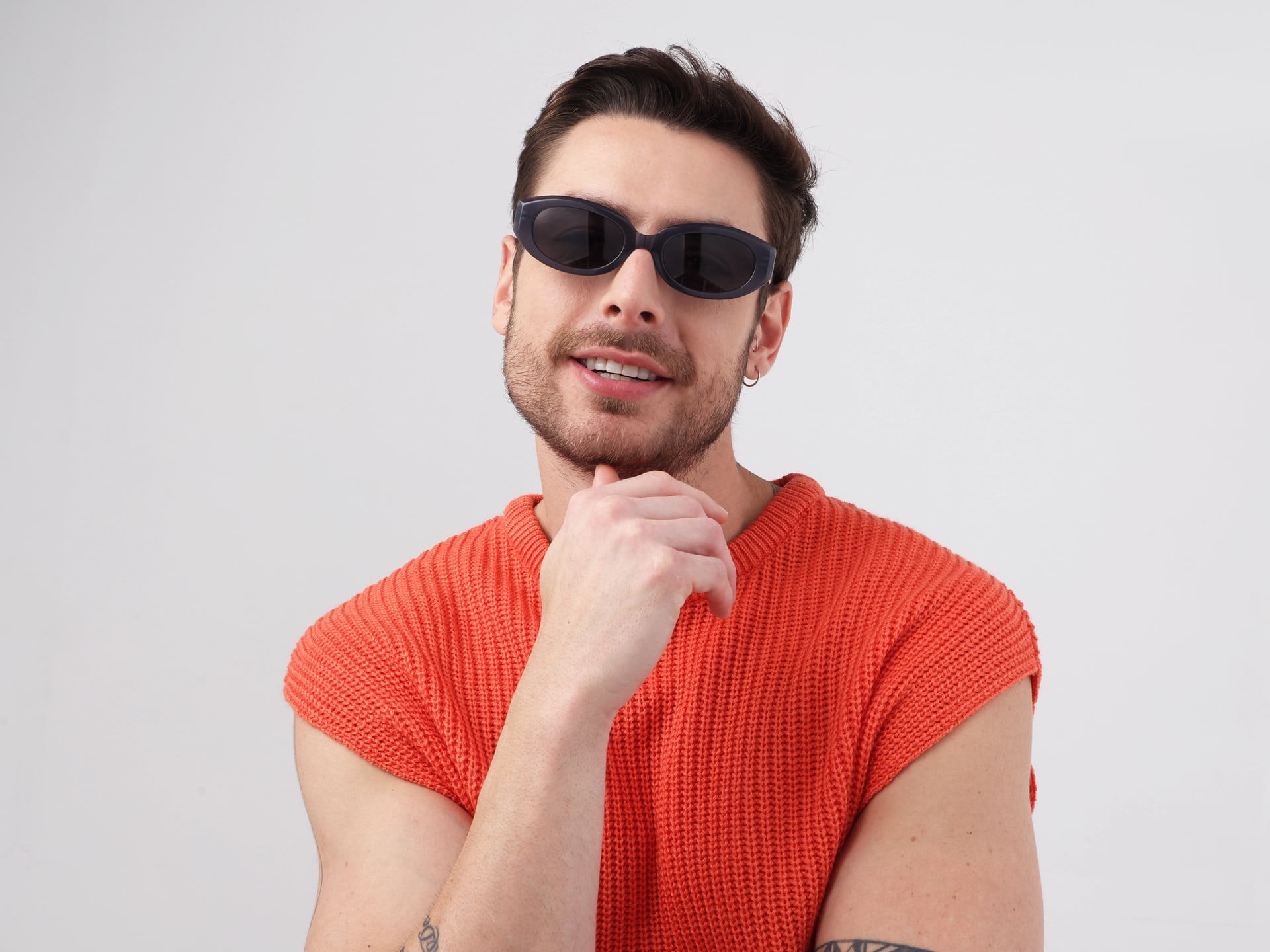 Matte Bluish Grey Oval Acetate Full-Rim Sunglasses-1