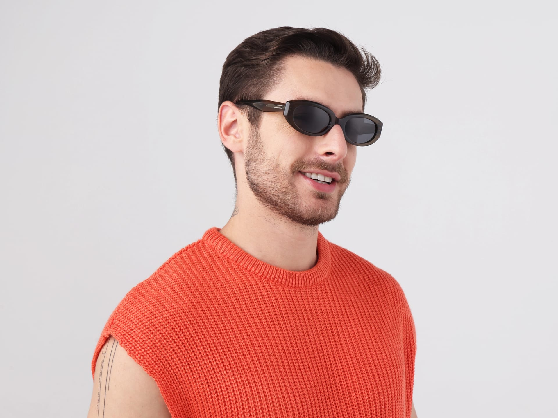 Crystal Khaki Oval Acetate Full-Rim Sunglasses-2