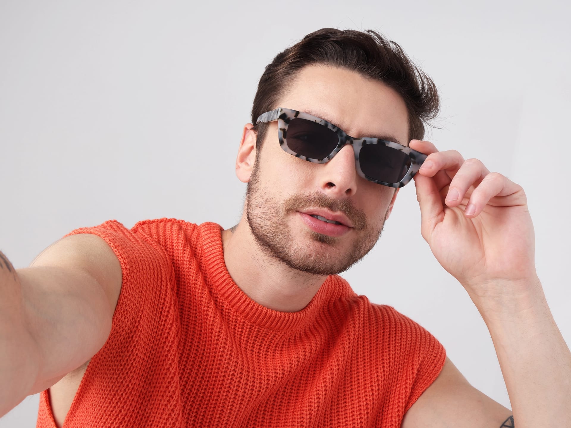 Grey Tortoise Acetate Full-Rim Rectangle Sunglasses-1