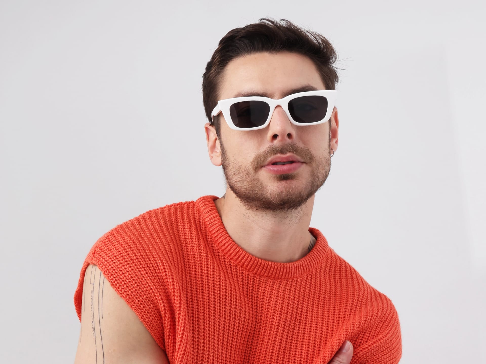 Pure White Acetate Full-Rim Rectangle Sunglasses-1