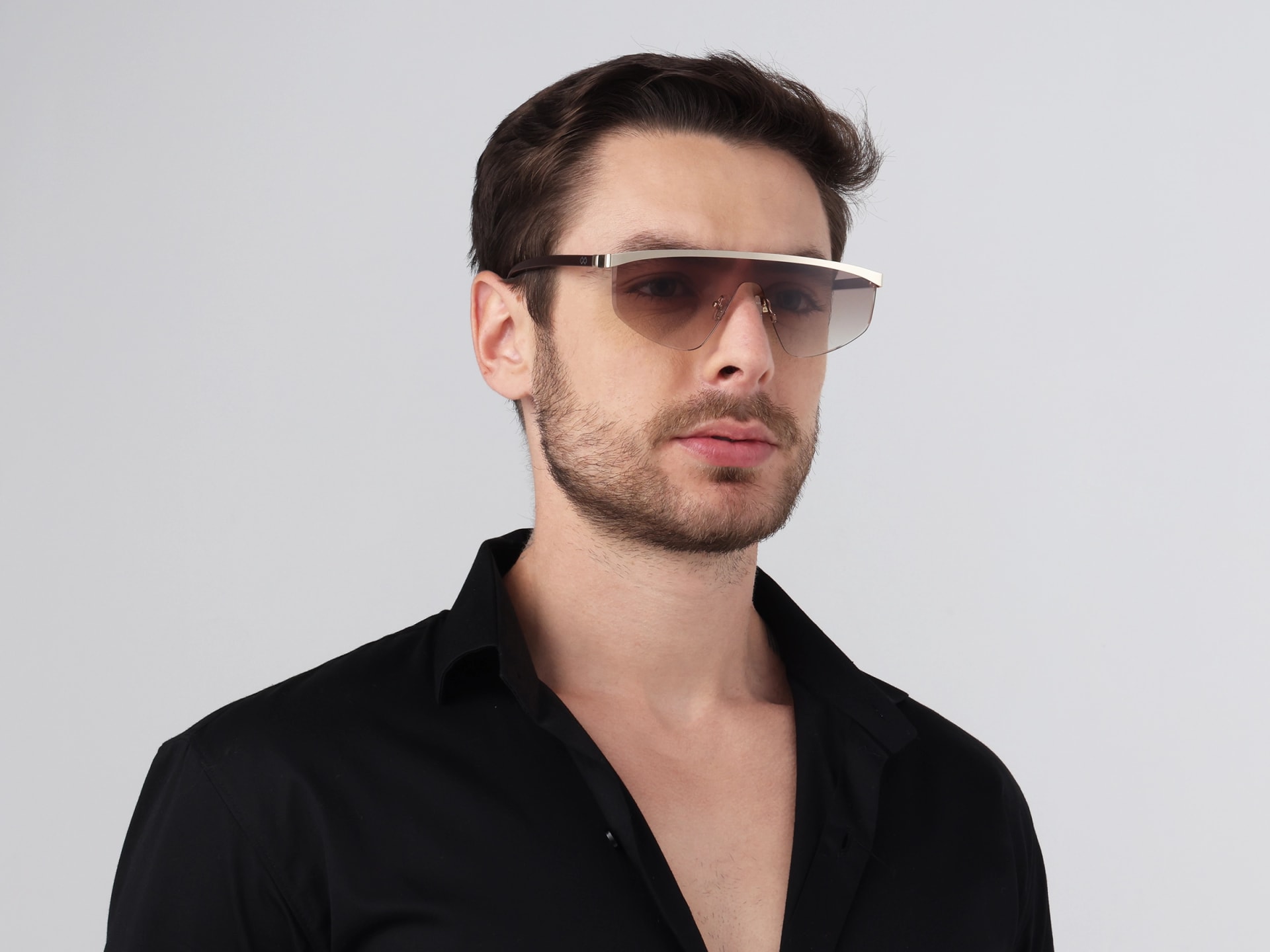 Metal Geometric Brown Gradient Tint Sunglasses