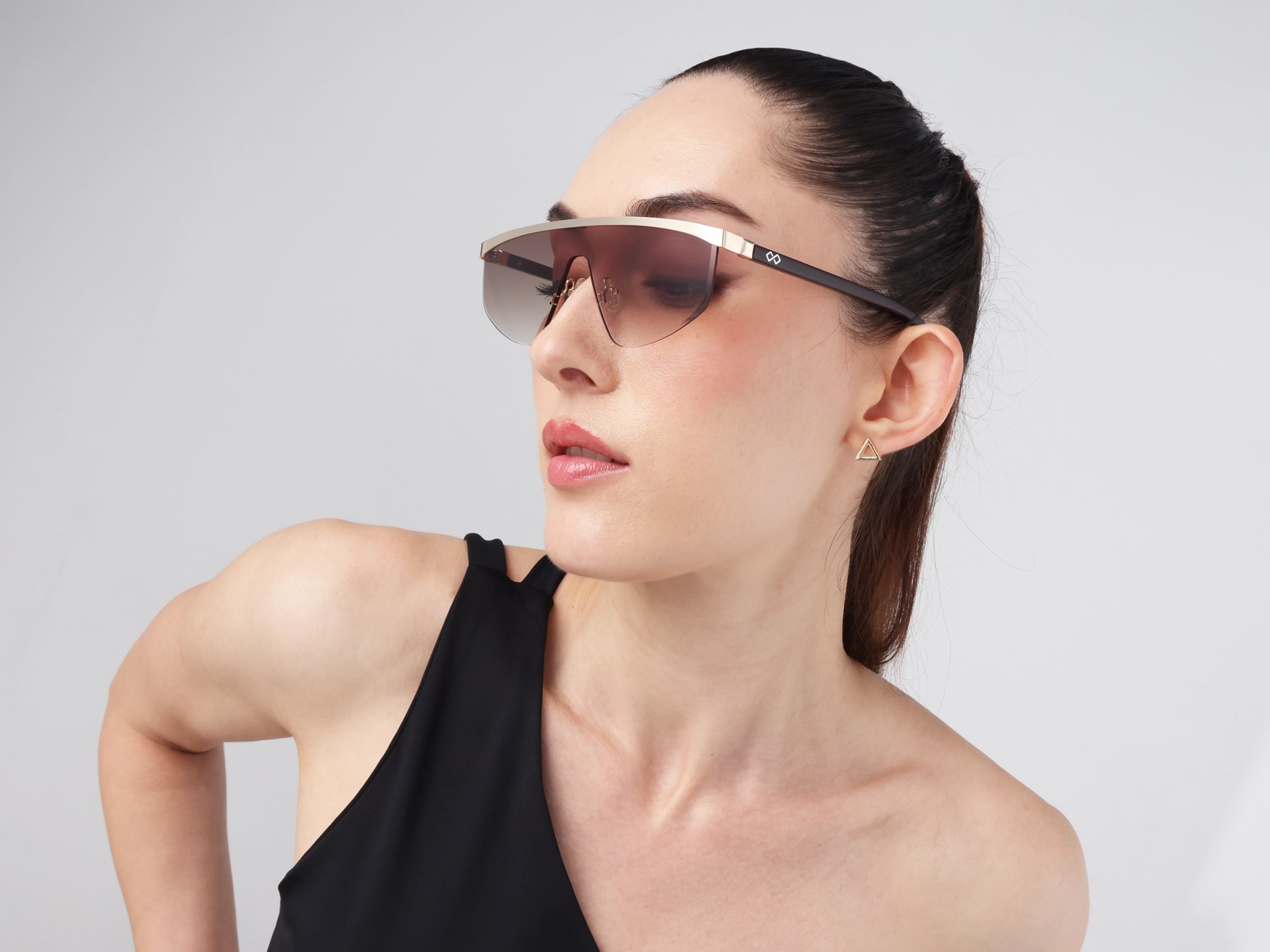 Metal Geometric Brown Gradient Tint Sunglasses