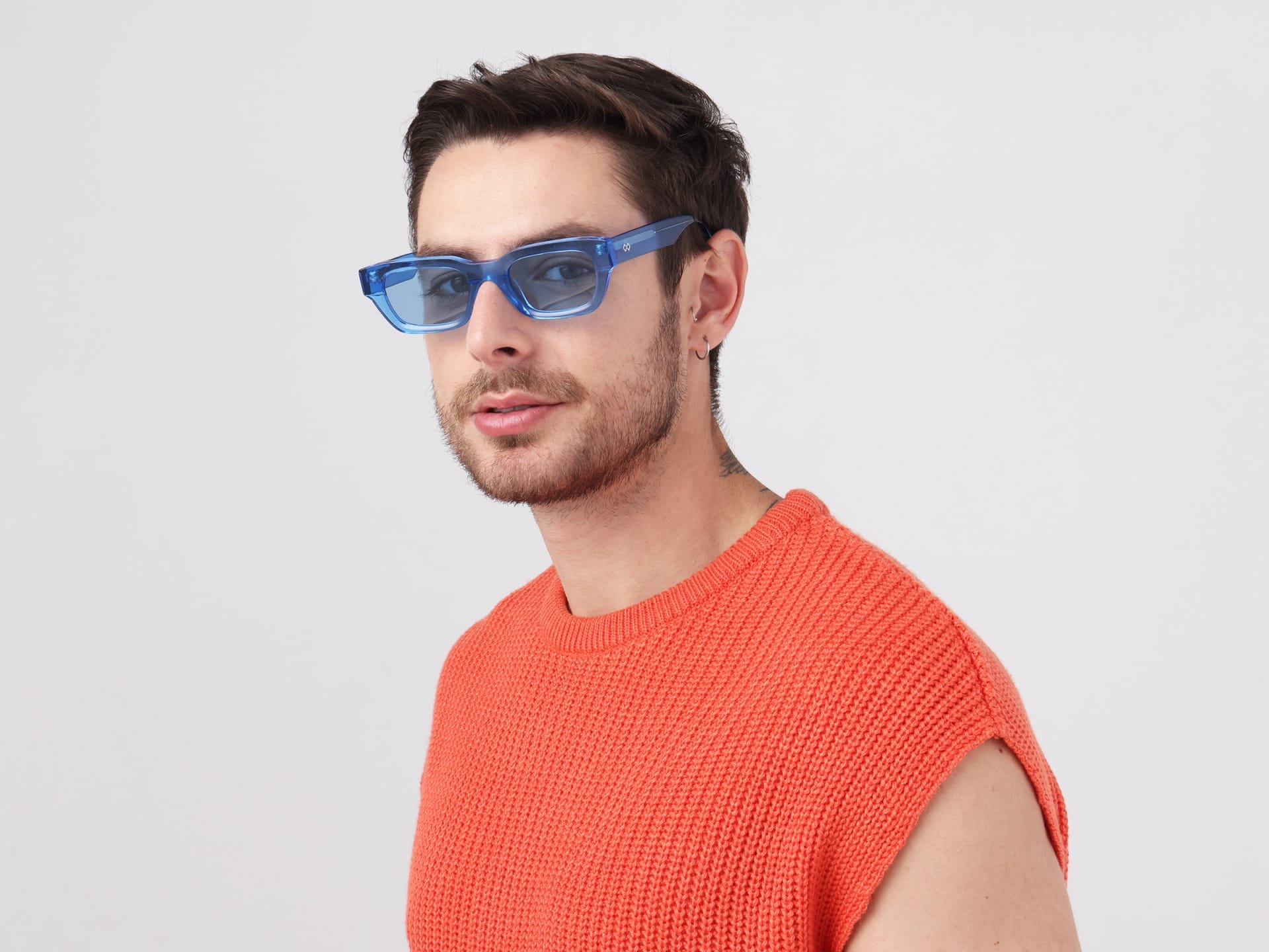 Crystal Azure Blue Acetate Full-Rim Rectangle Sunglasses-1