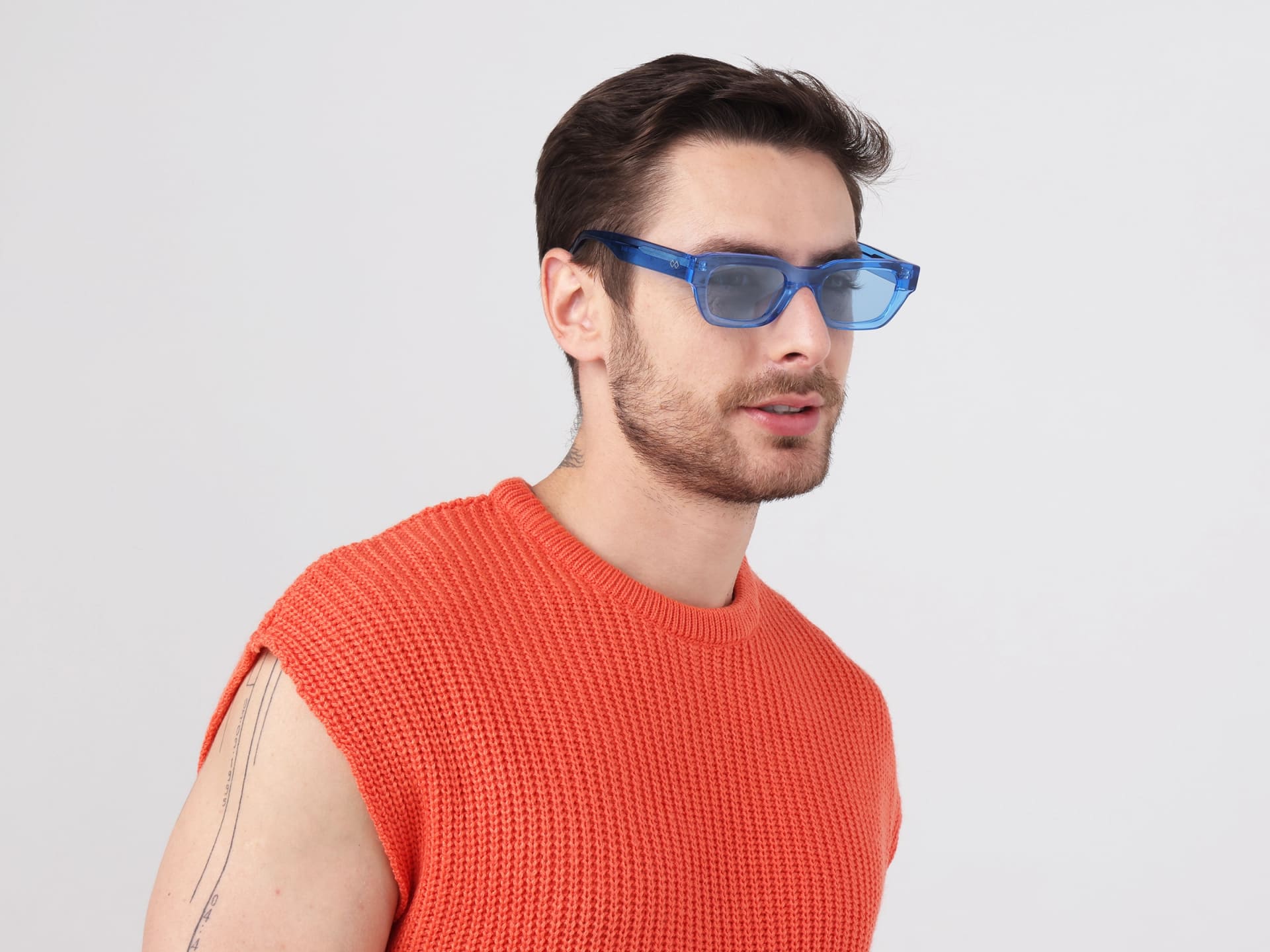 Crystal Azure Blue Acetate Full-Rim Rectangle Sunglasses-2