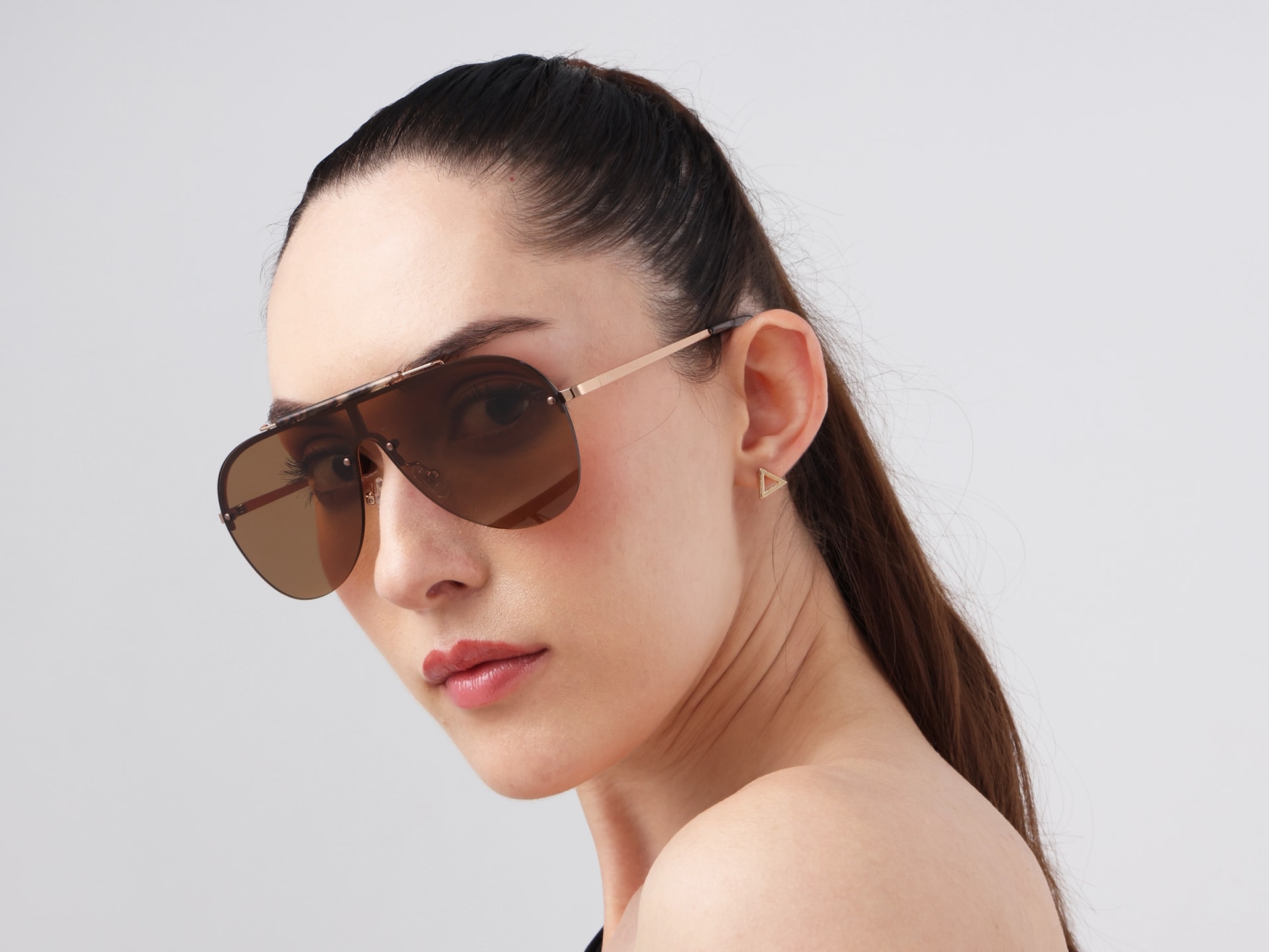 Metal Pilot Brown Gradient Tint Sunglasses