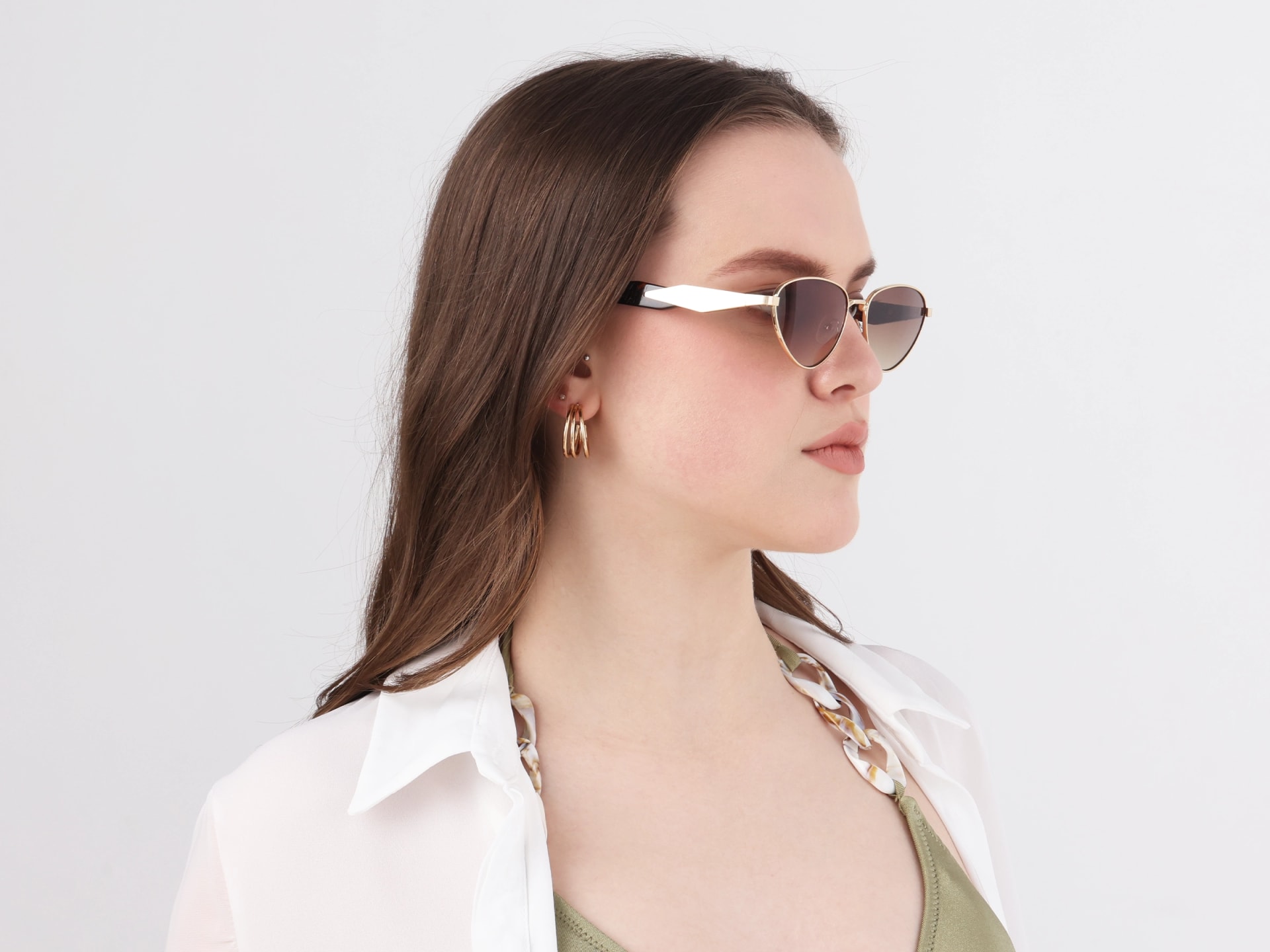 Champagne Gold Cat-Eye Brown Tinted Sunglasses