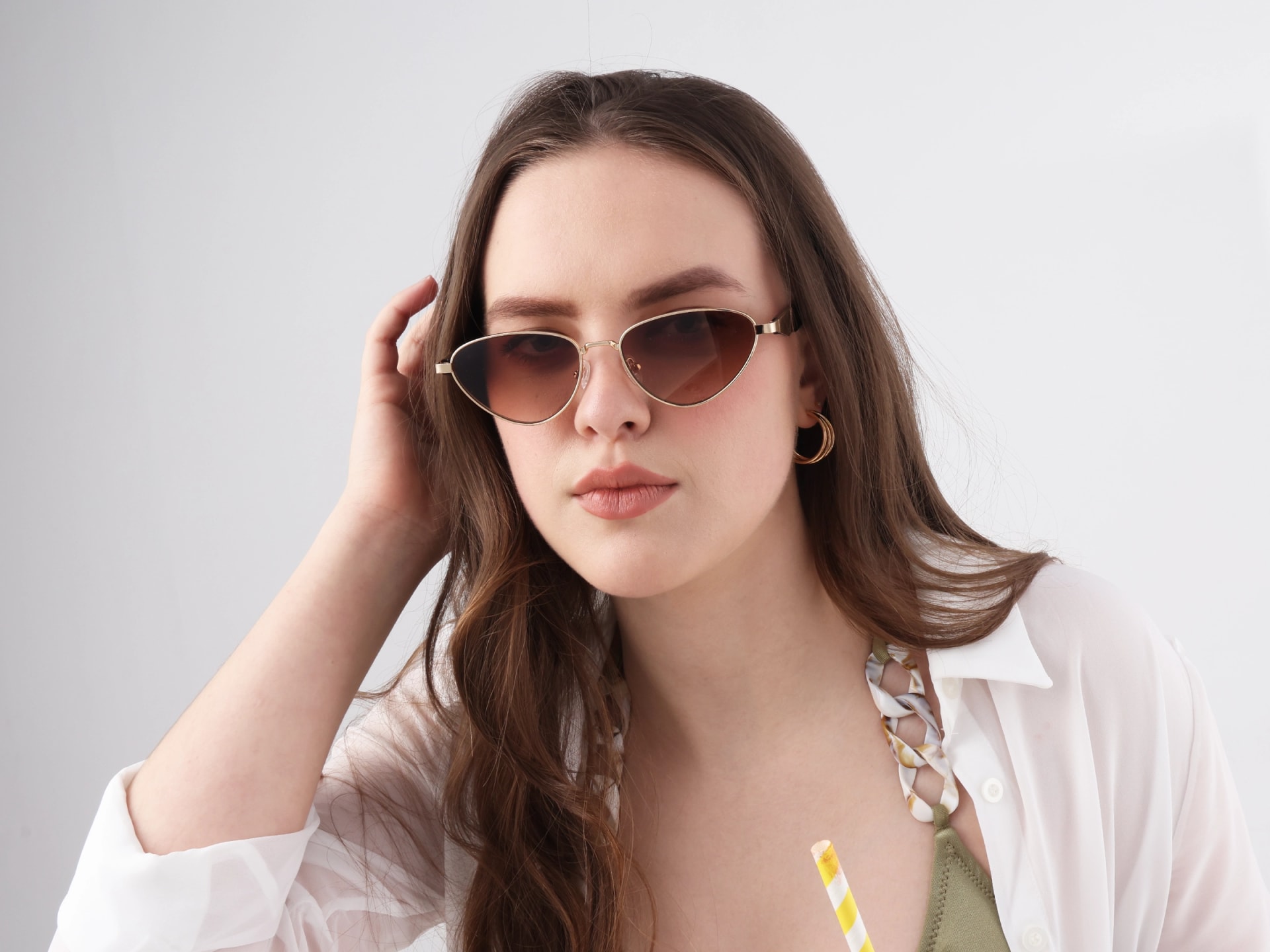 Champagne Gold Cat-Eye Brown Tinted Sunglasses