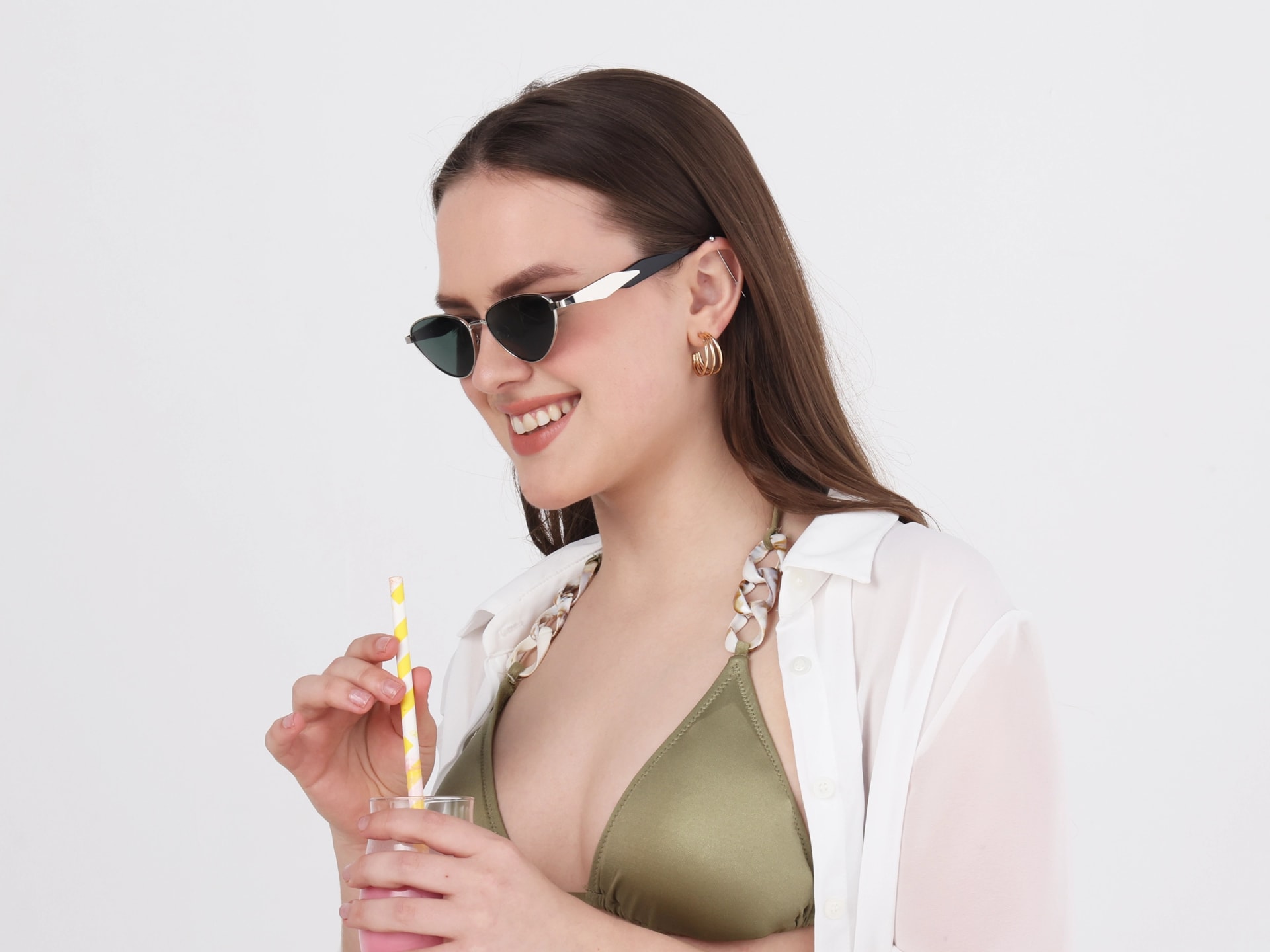 Metal Cat-Eye Green Colored Sunglasses