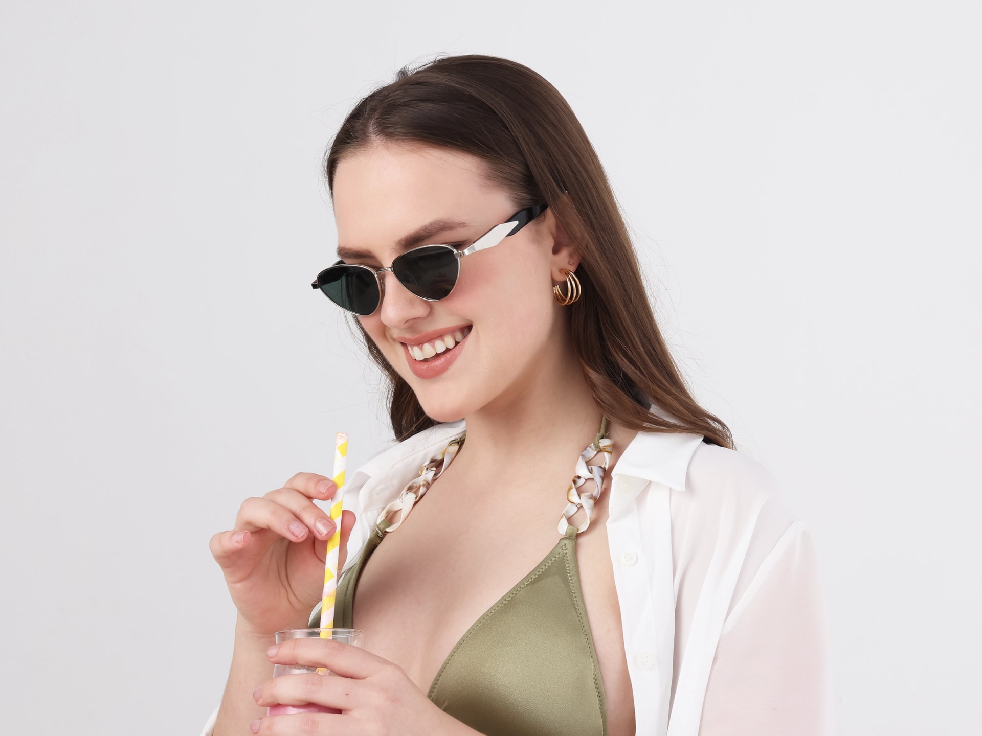 Metal Cat-Eye Green Colored Sunglasses