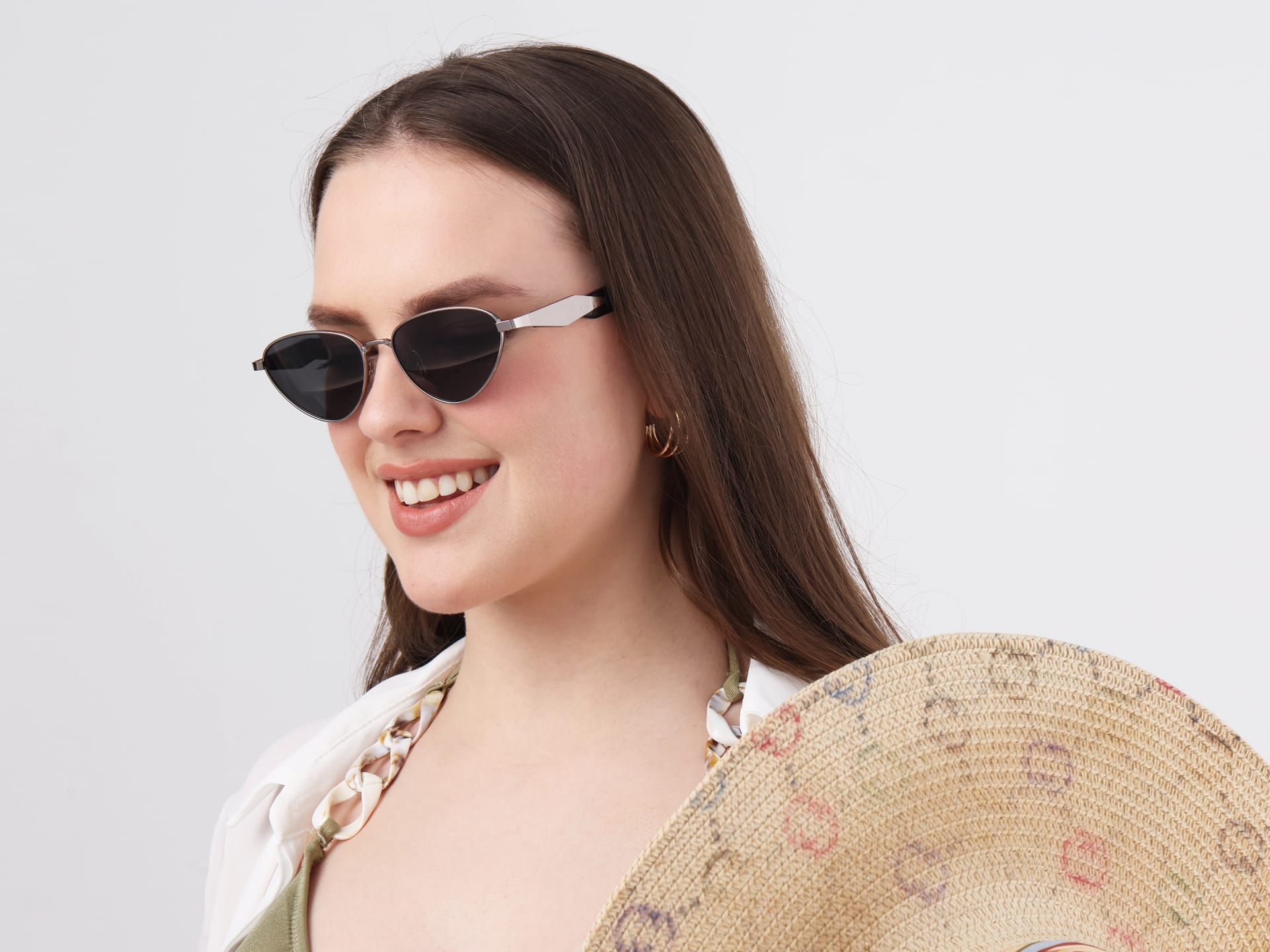 Metal Cat-Eye Grey Tint Sunglasses