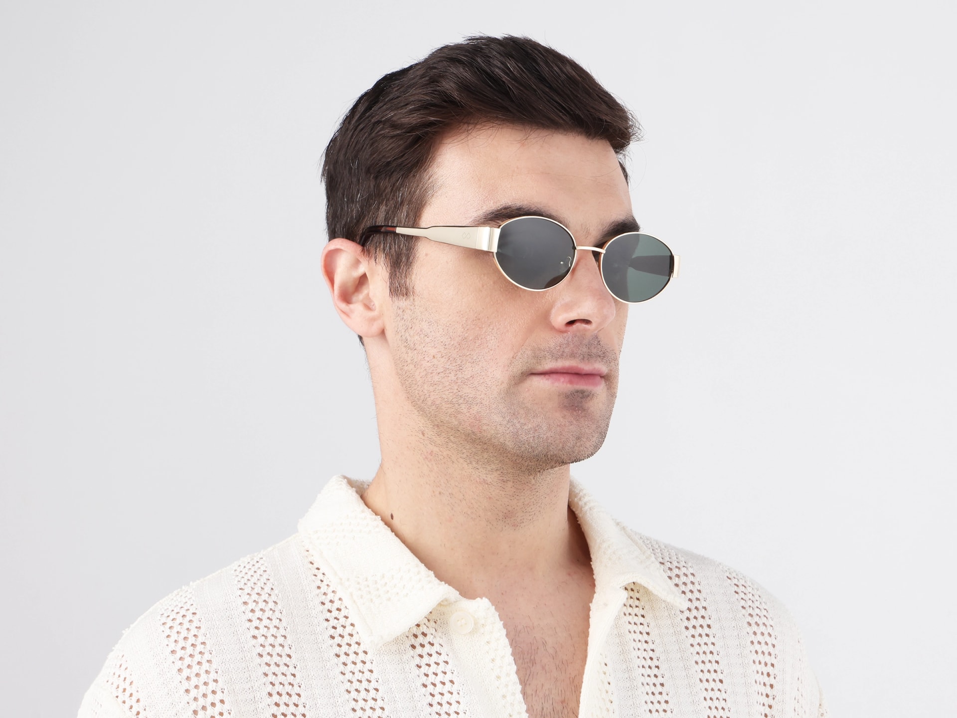 Champagne Gold Metal Oval Full Rim Sunglasses