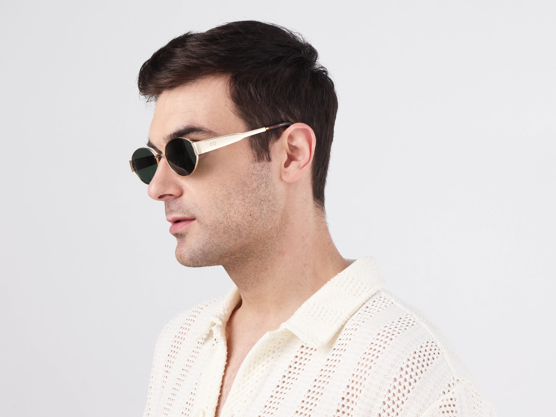 Champagne Gold Metal Oval Full Rim Sunglasses