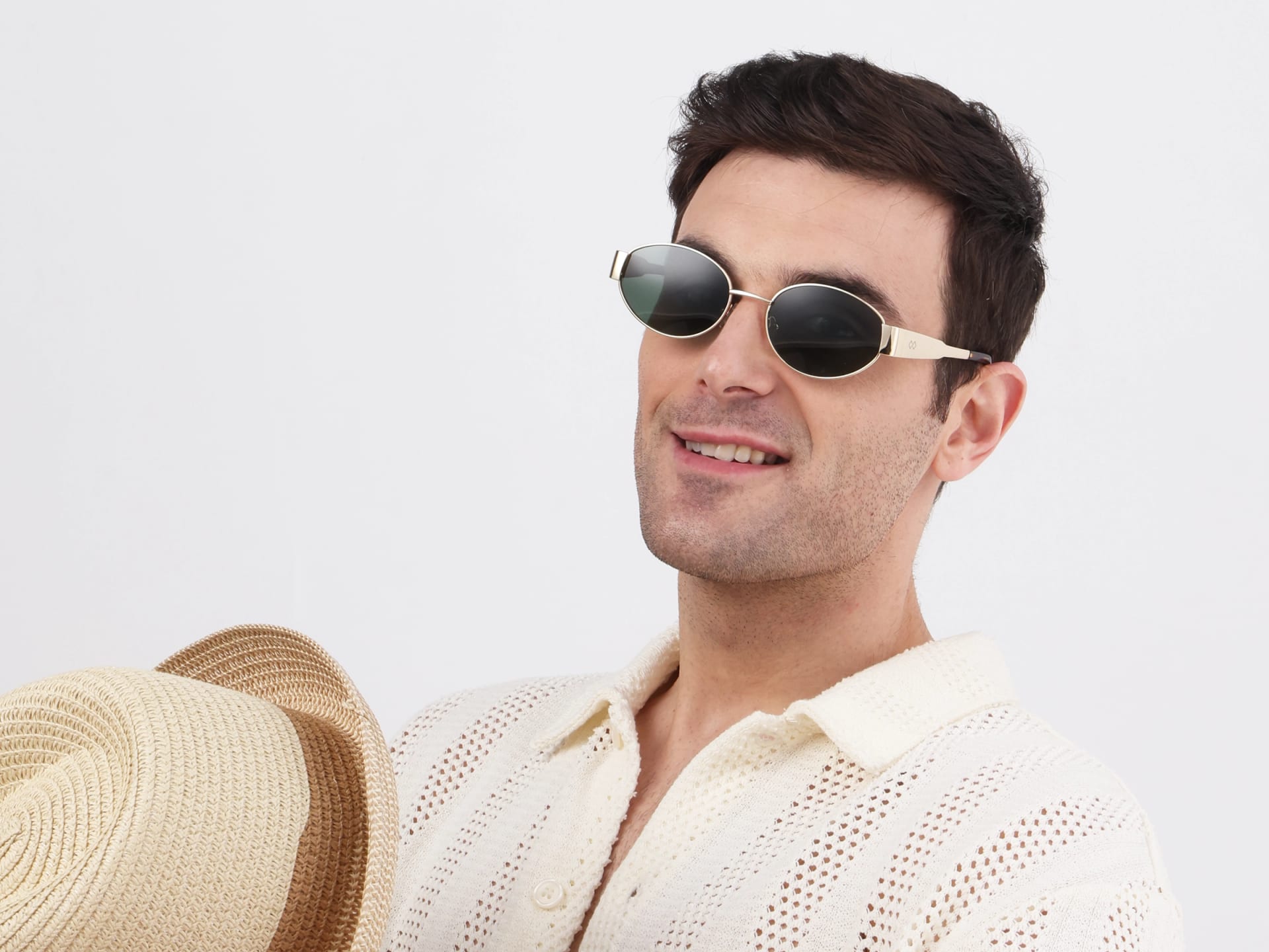 Champagne Gold Metal Oval Full Rim Sunglasses