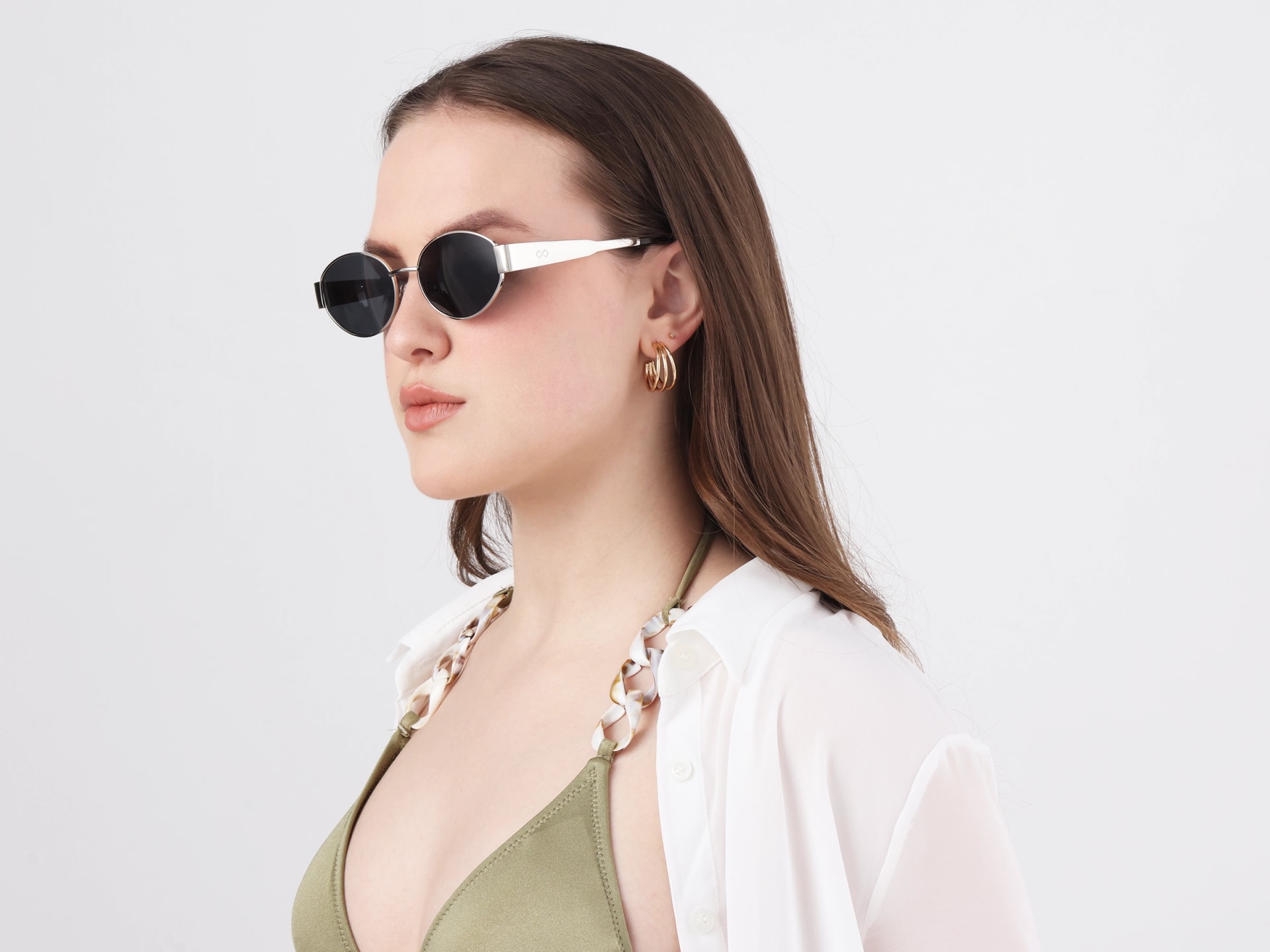 Silver Oval Metal Full Rim Sunglasses
