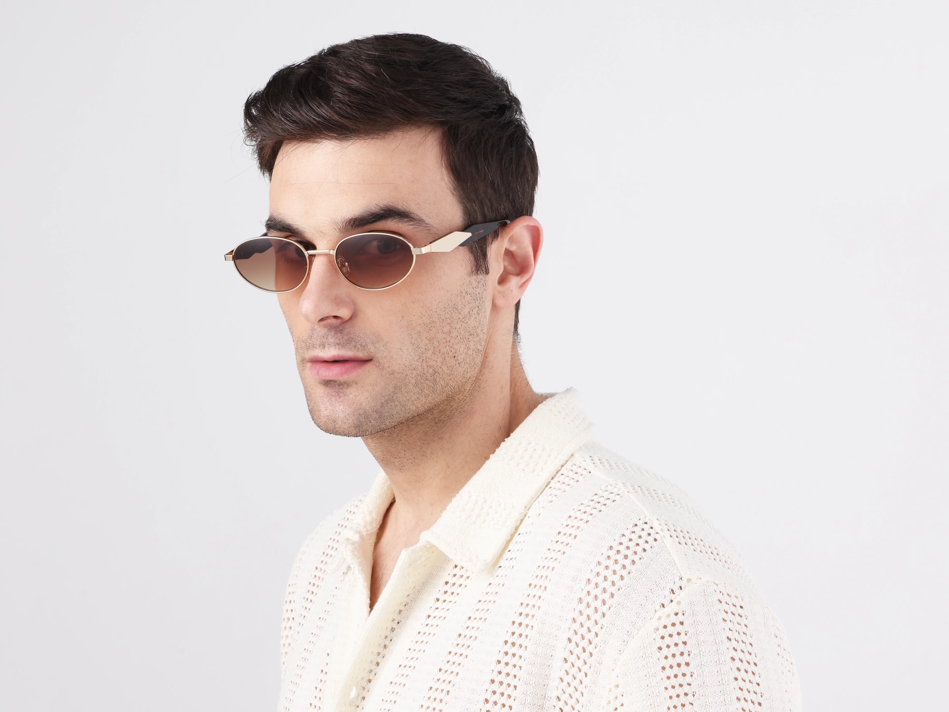 Brown Tint Metal Oval Sunglasses