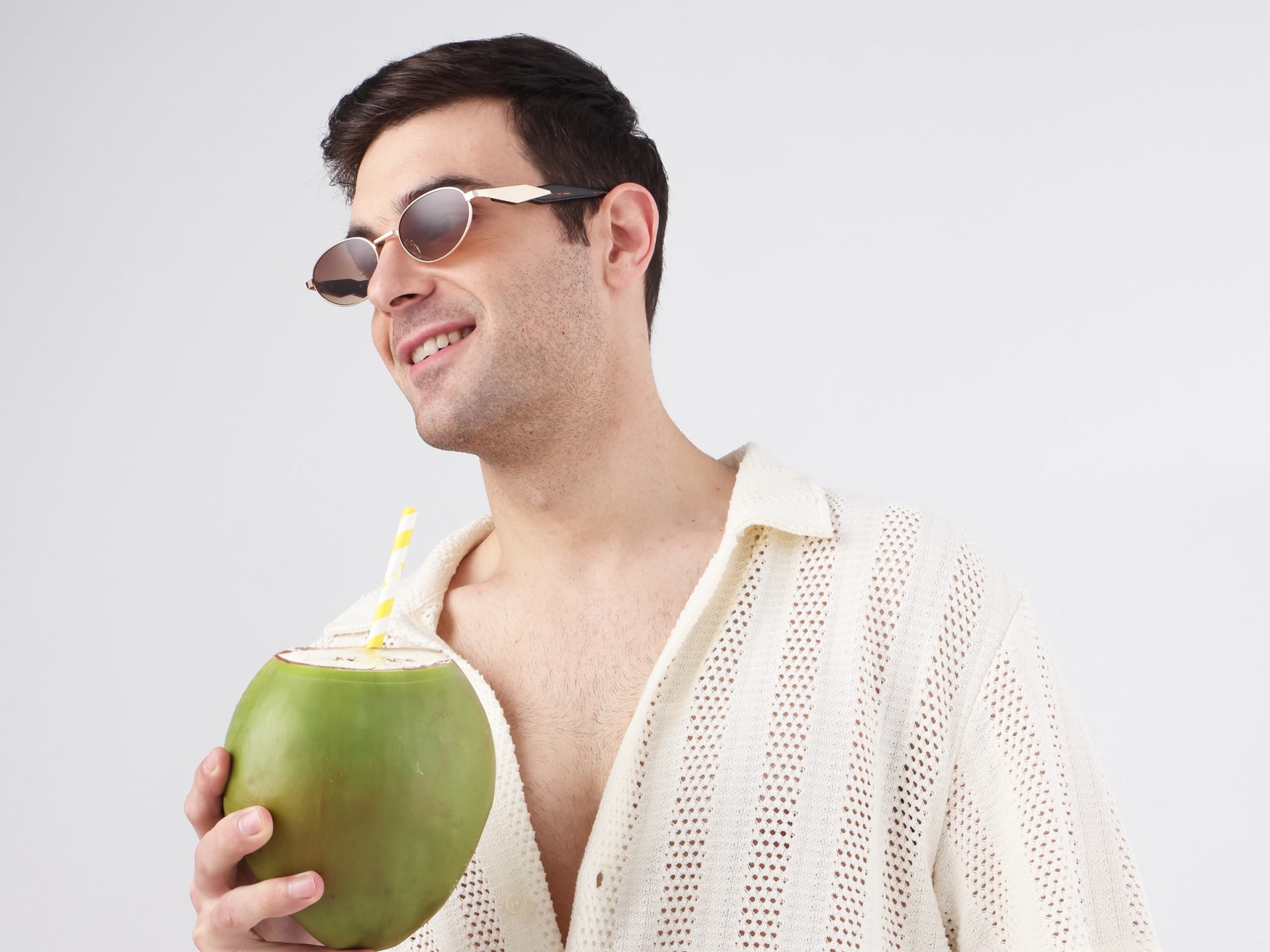 Brown Tint Metal Oval Sunglasses