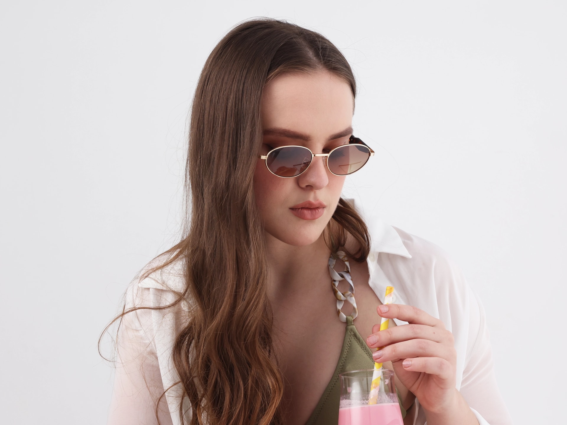 Brown Tint Metal Oval Sunglasses