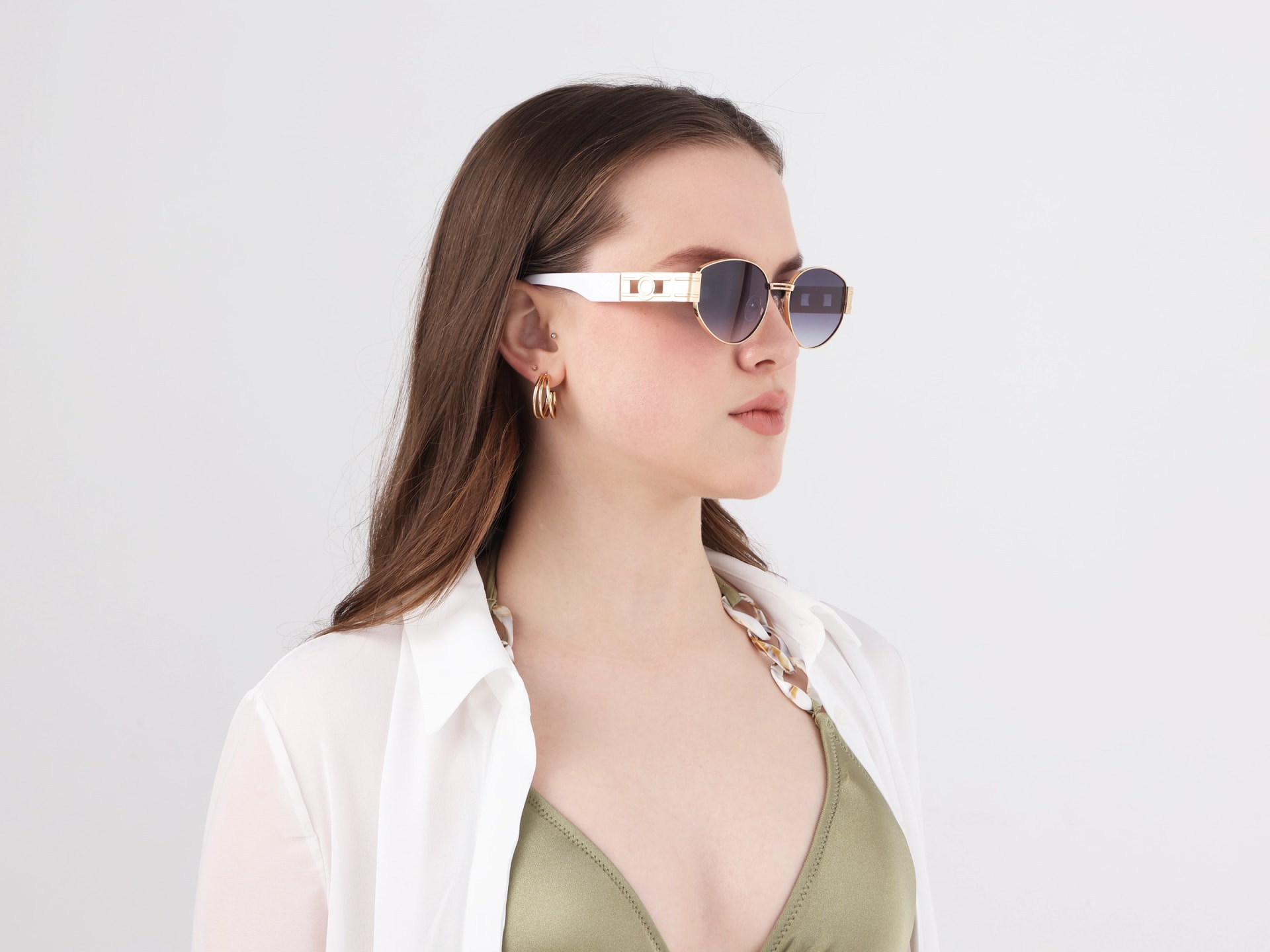 Oval Matte Gold Blue Tint Sunglasses 13