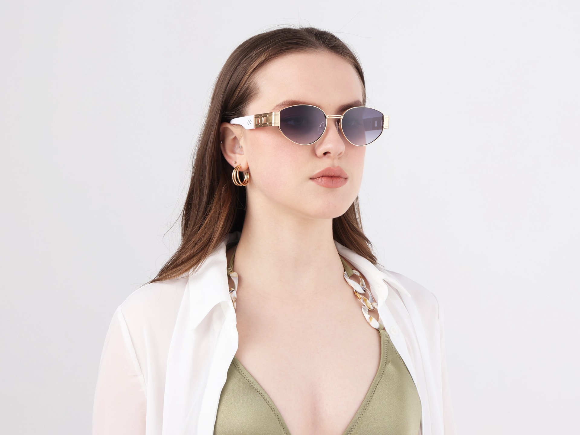 Oval Matte Gold Blue Tint Sunglasses 11