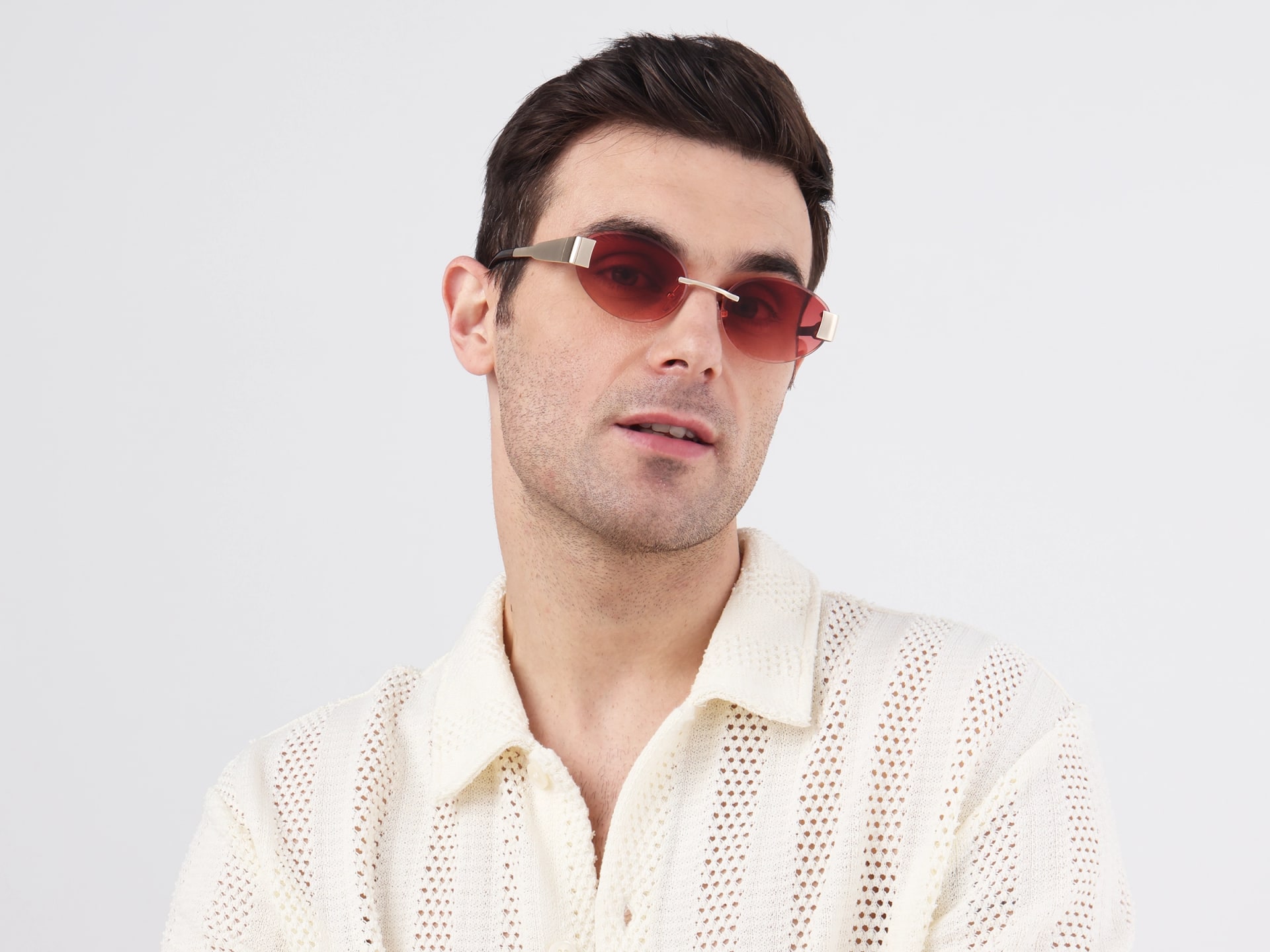Oval Champange Gold Rimless Sunglasses