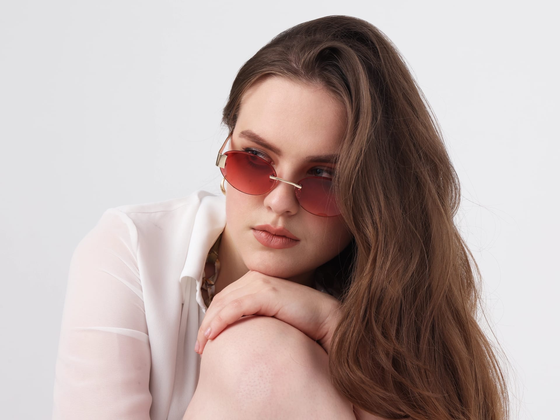 Oval Champange Gold Rimless Sunglasses