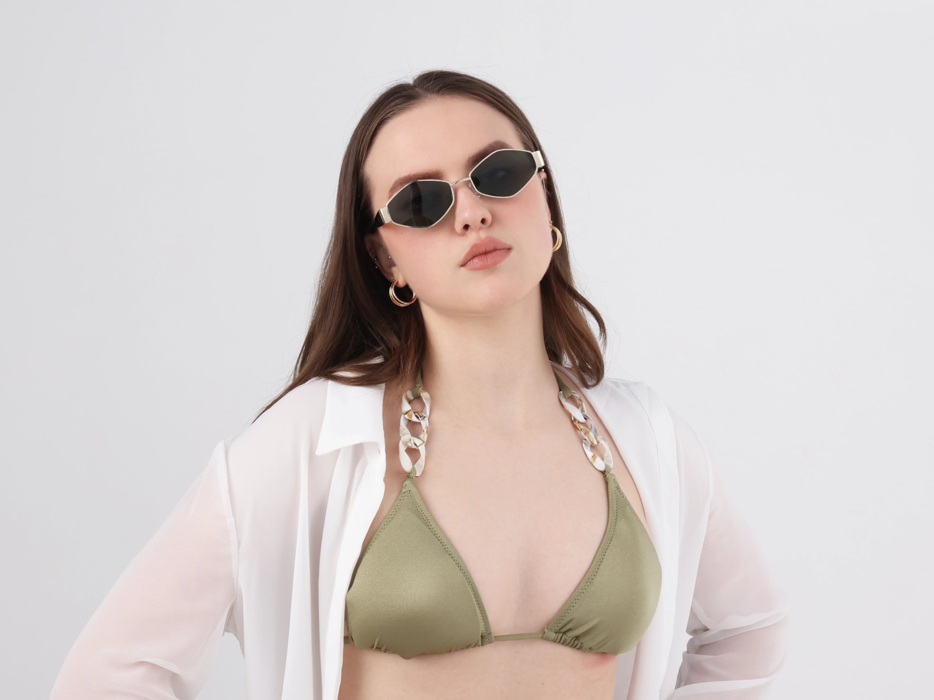Champagne Gold Metal Full Rim Geometric Sunglasses 11