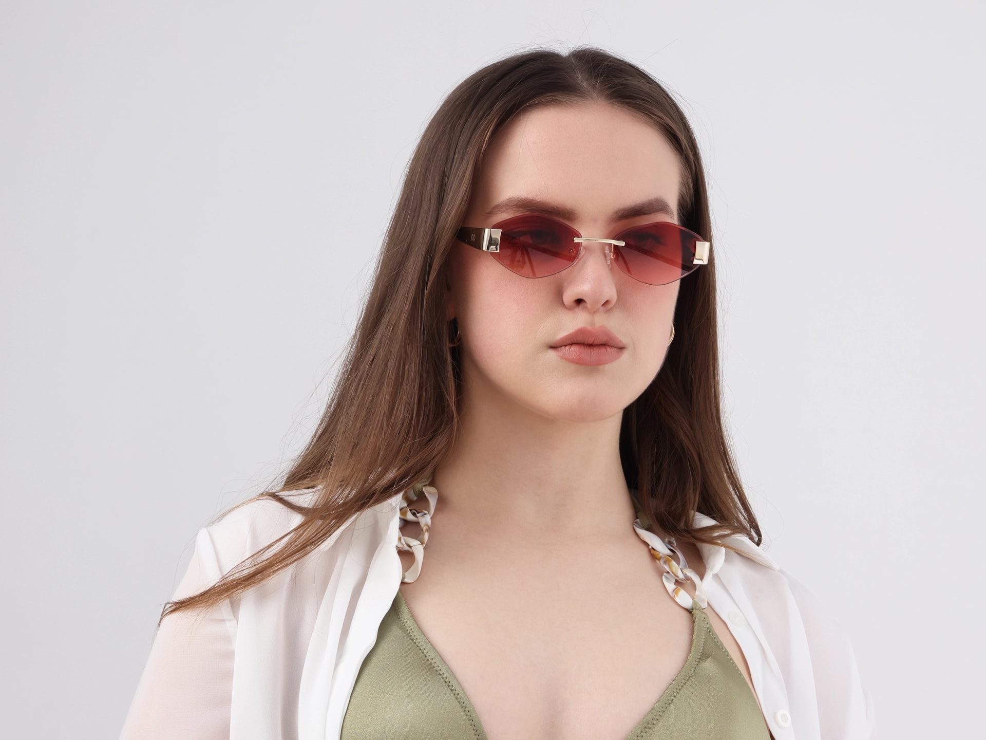 Champagne Gold Rimless Geometric Sunglasses 
