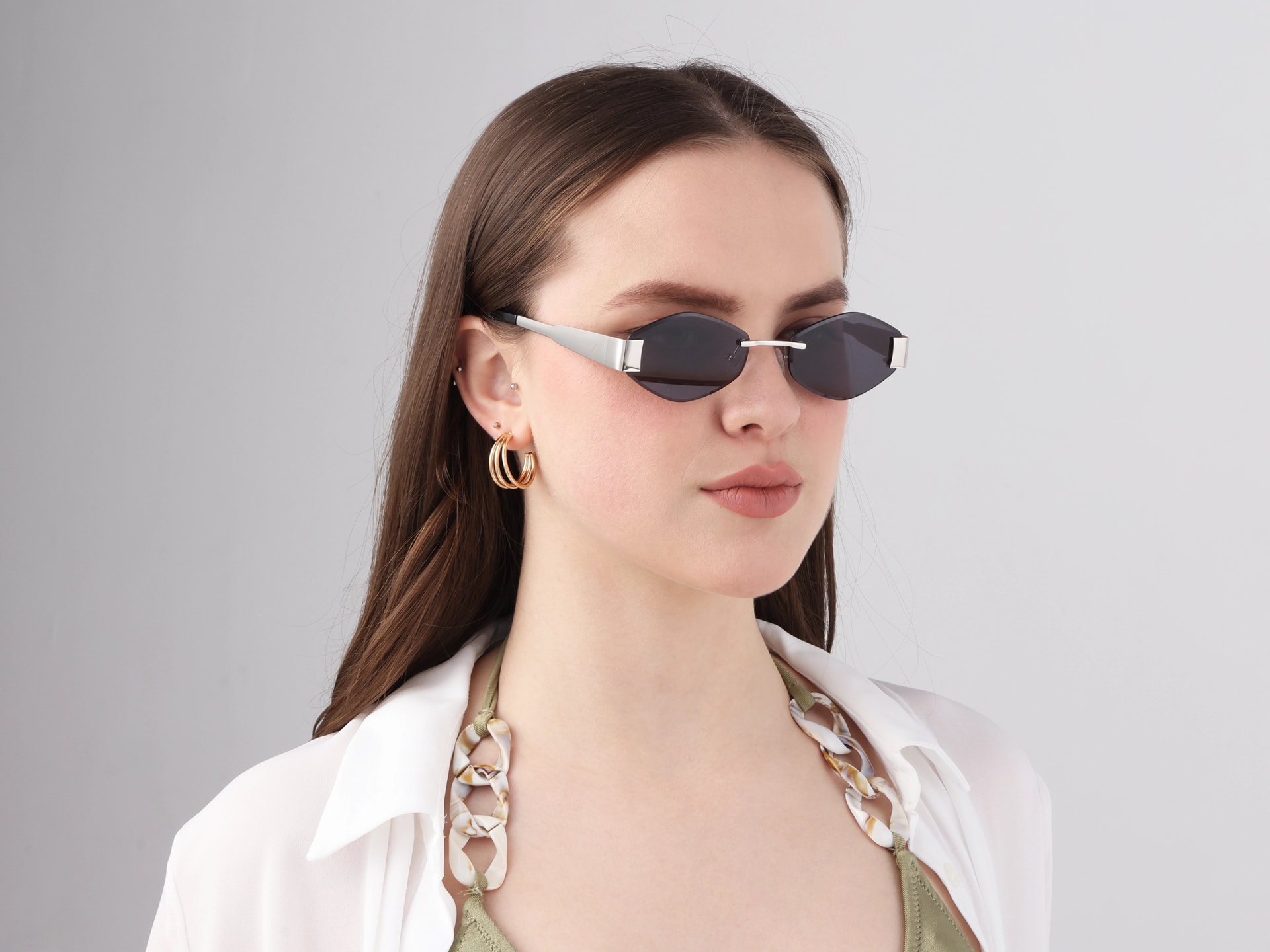 Silver Metal Rimless Sunglasses
