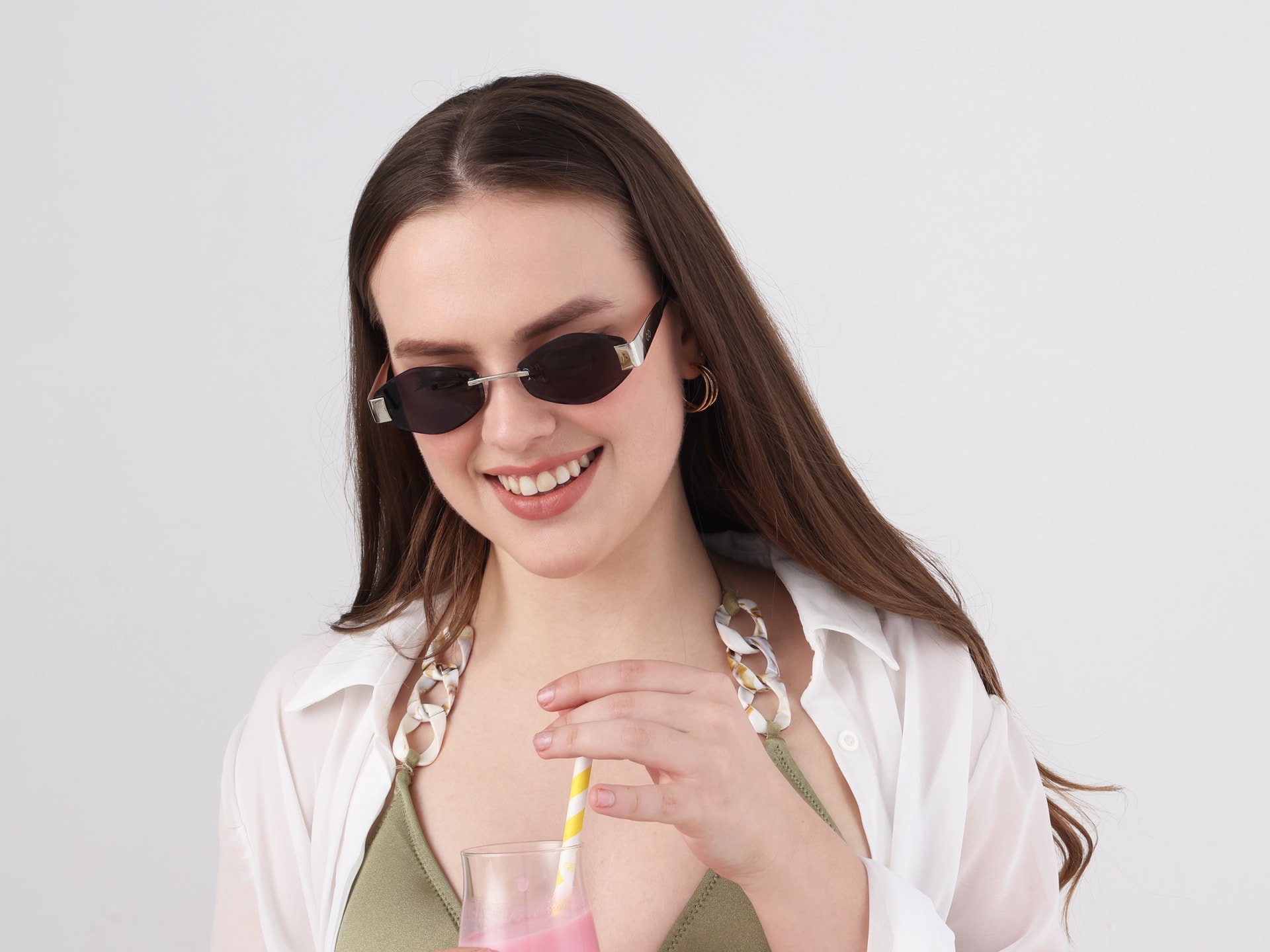 Silver Metal Rimless Sunglasses