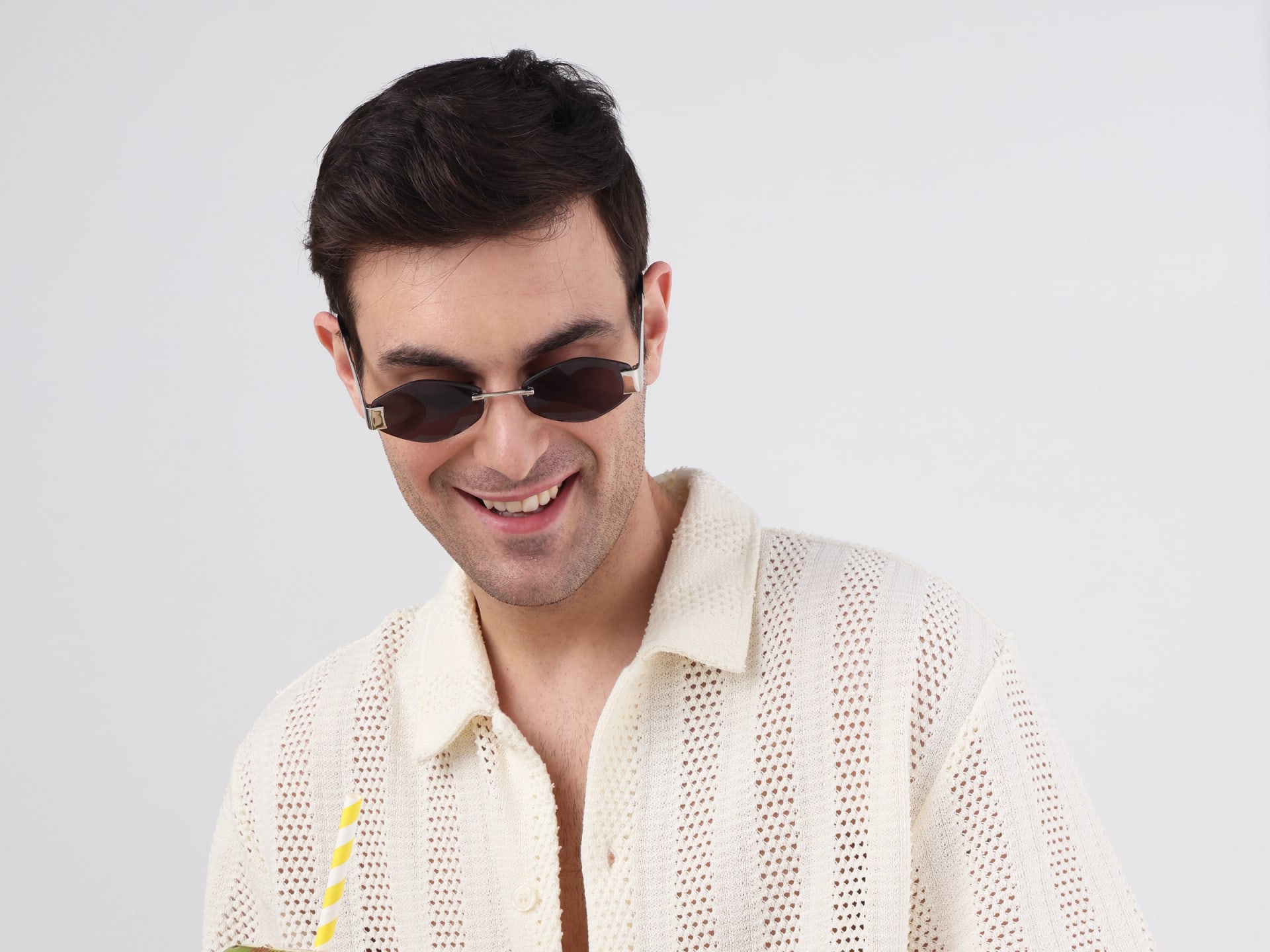 Silver Metal Rimless Sunglasses