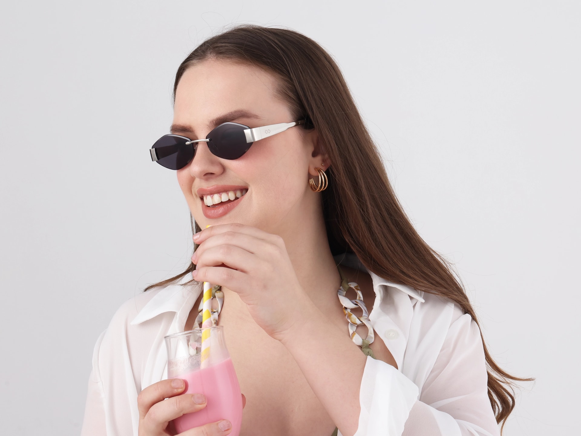 Silver Metal Rimless Sunglasses