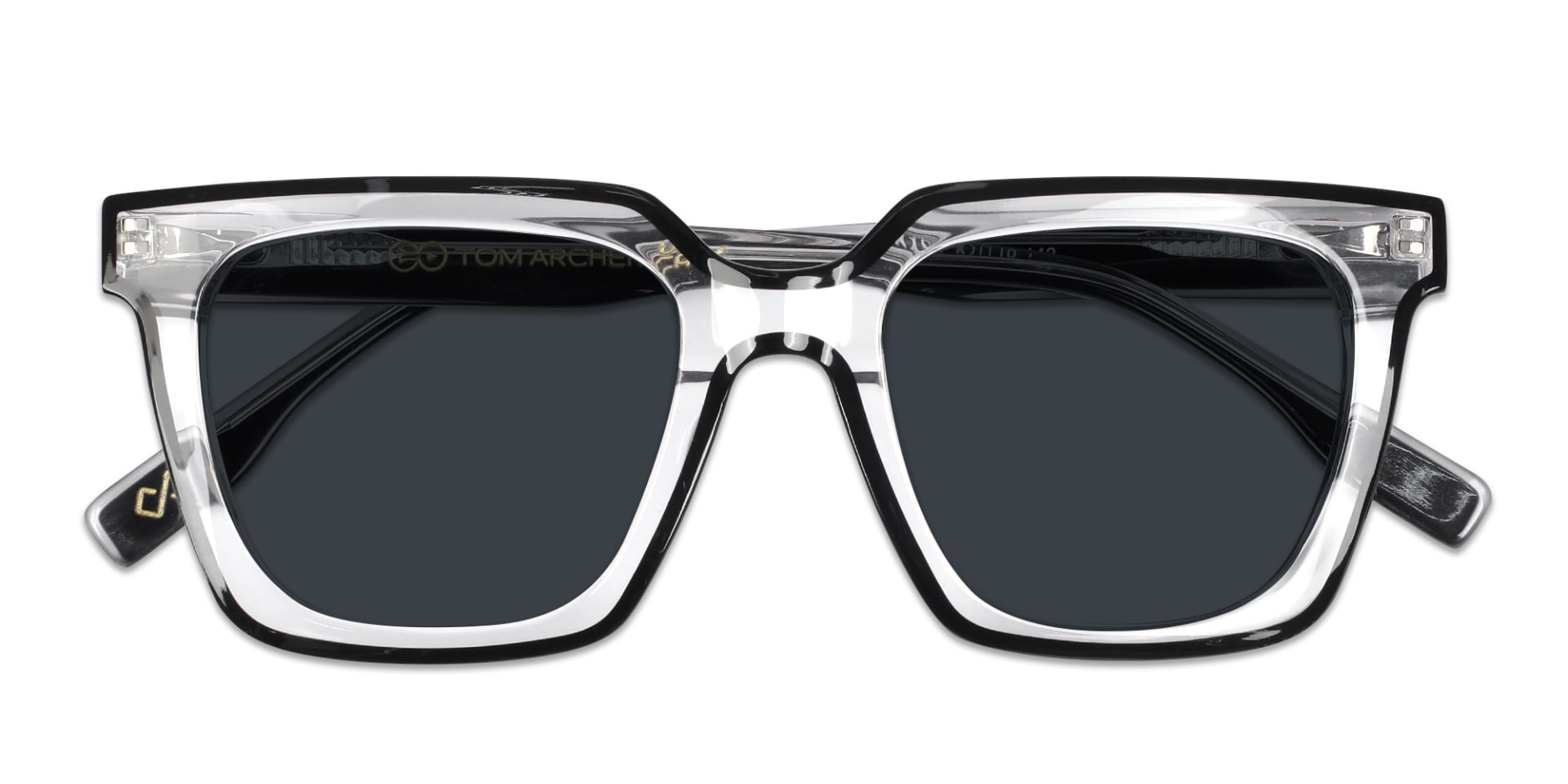 Square Crystal Clear & Black Acetate Sunglasses-6