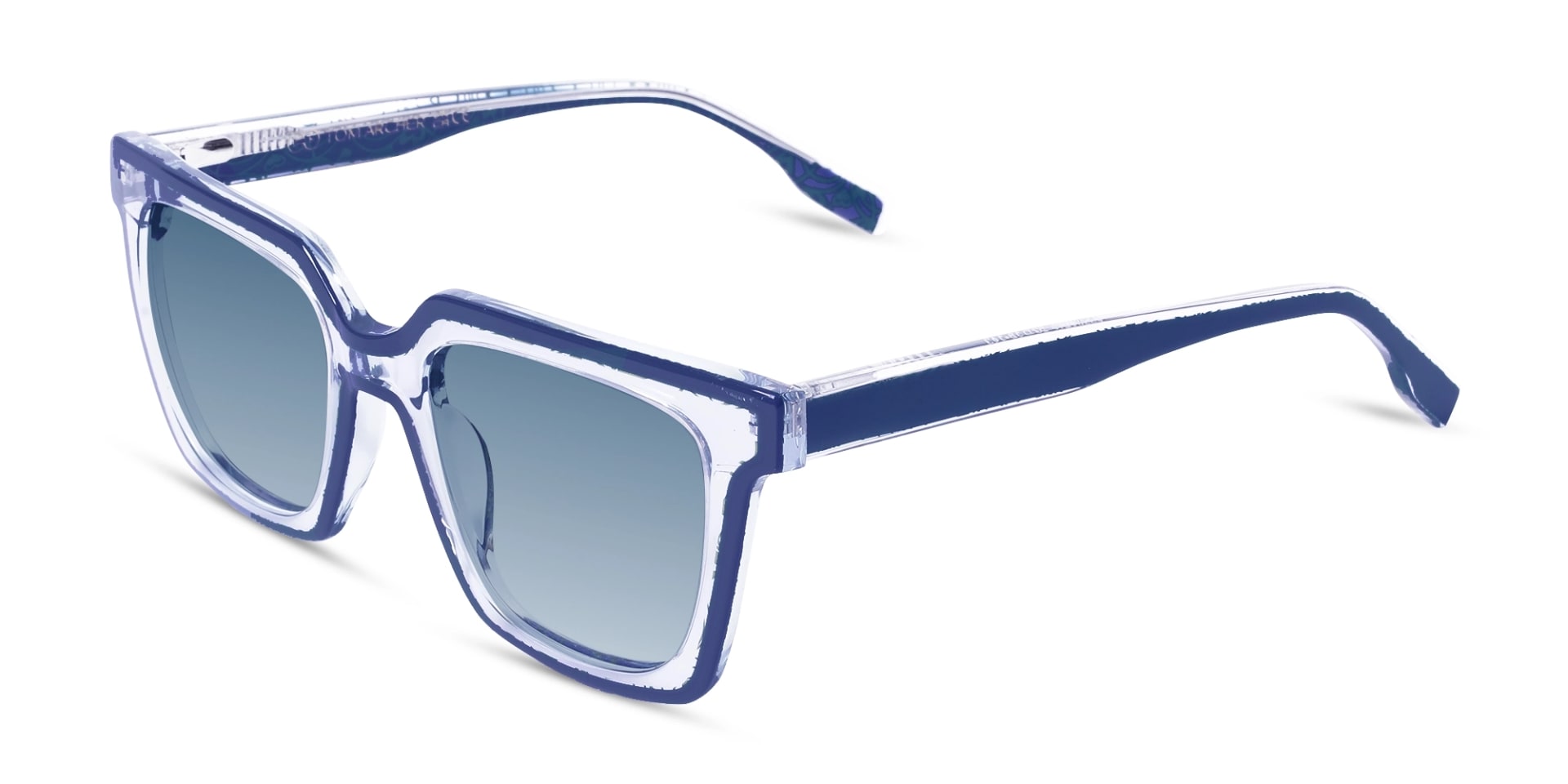 Square Crystal Clear & Blue Acetate Sunglasses-3