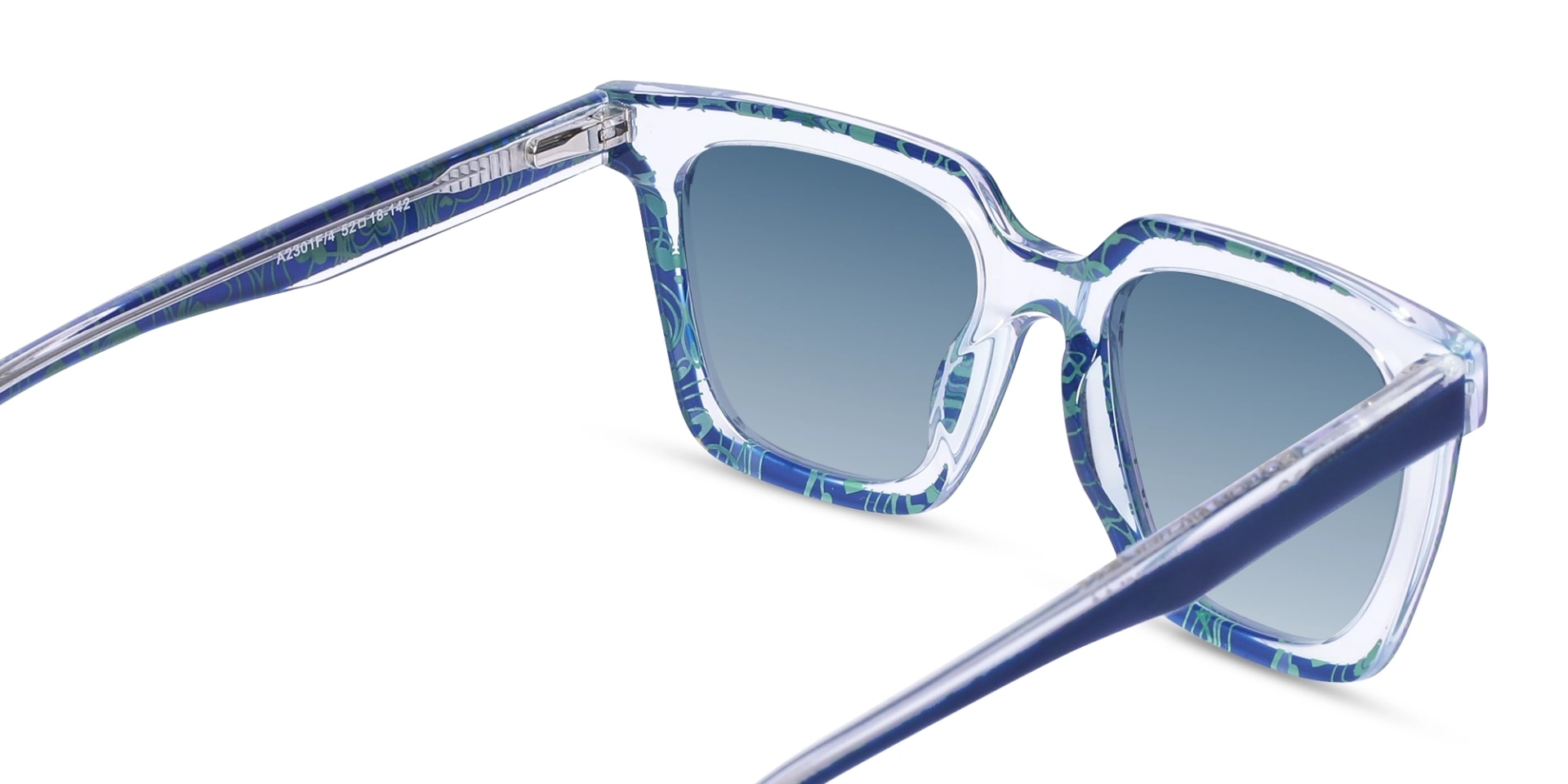 Square Crystal Clear & Blue Acetate Sunglasses-5