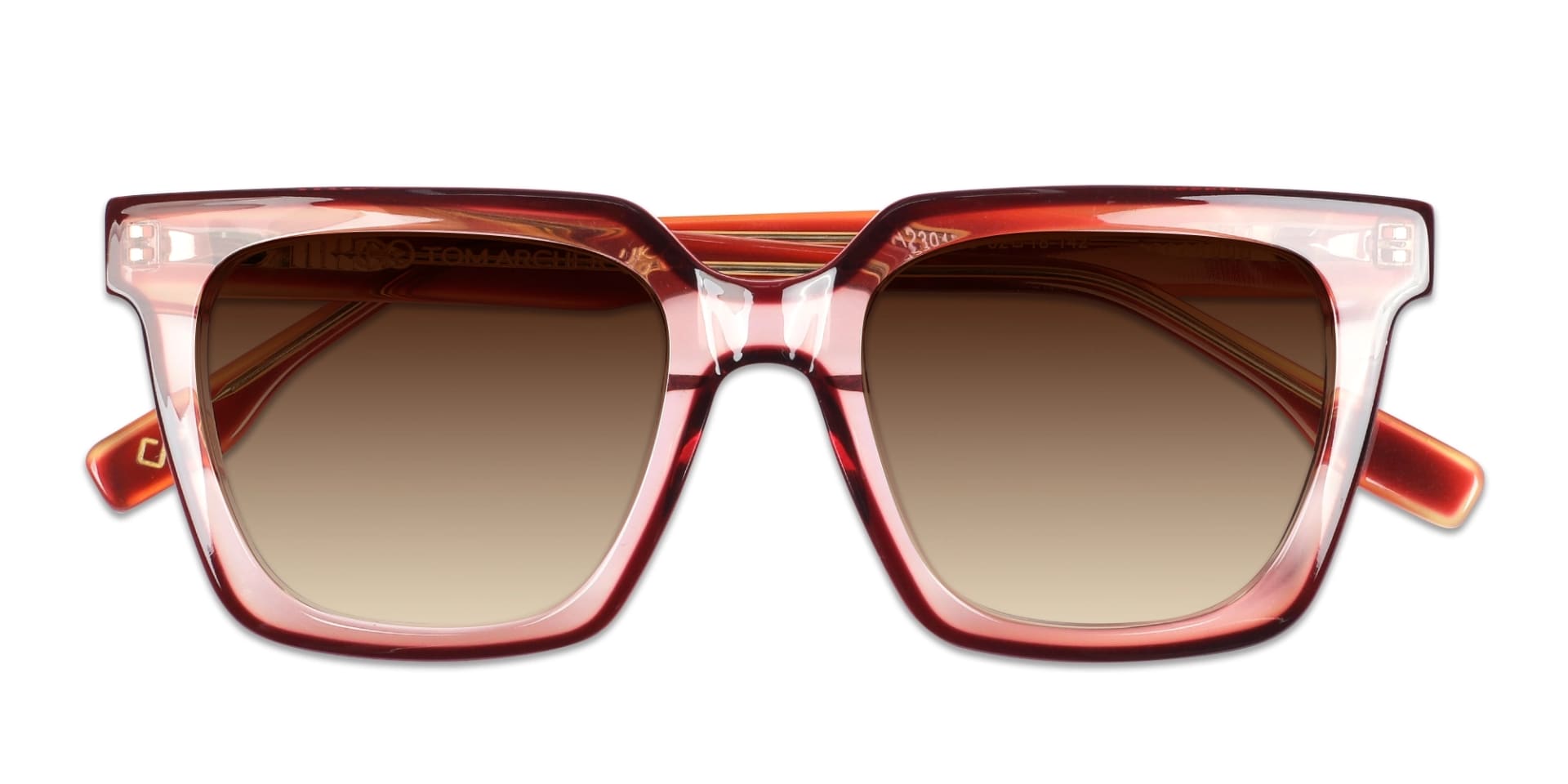 Crystal Peach & Dark Red Square Sunglasses