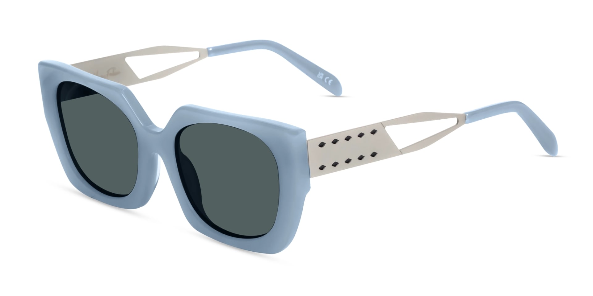 Blue Square Frame Dark Grey Tint Sunglasses-3