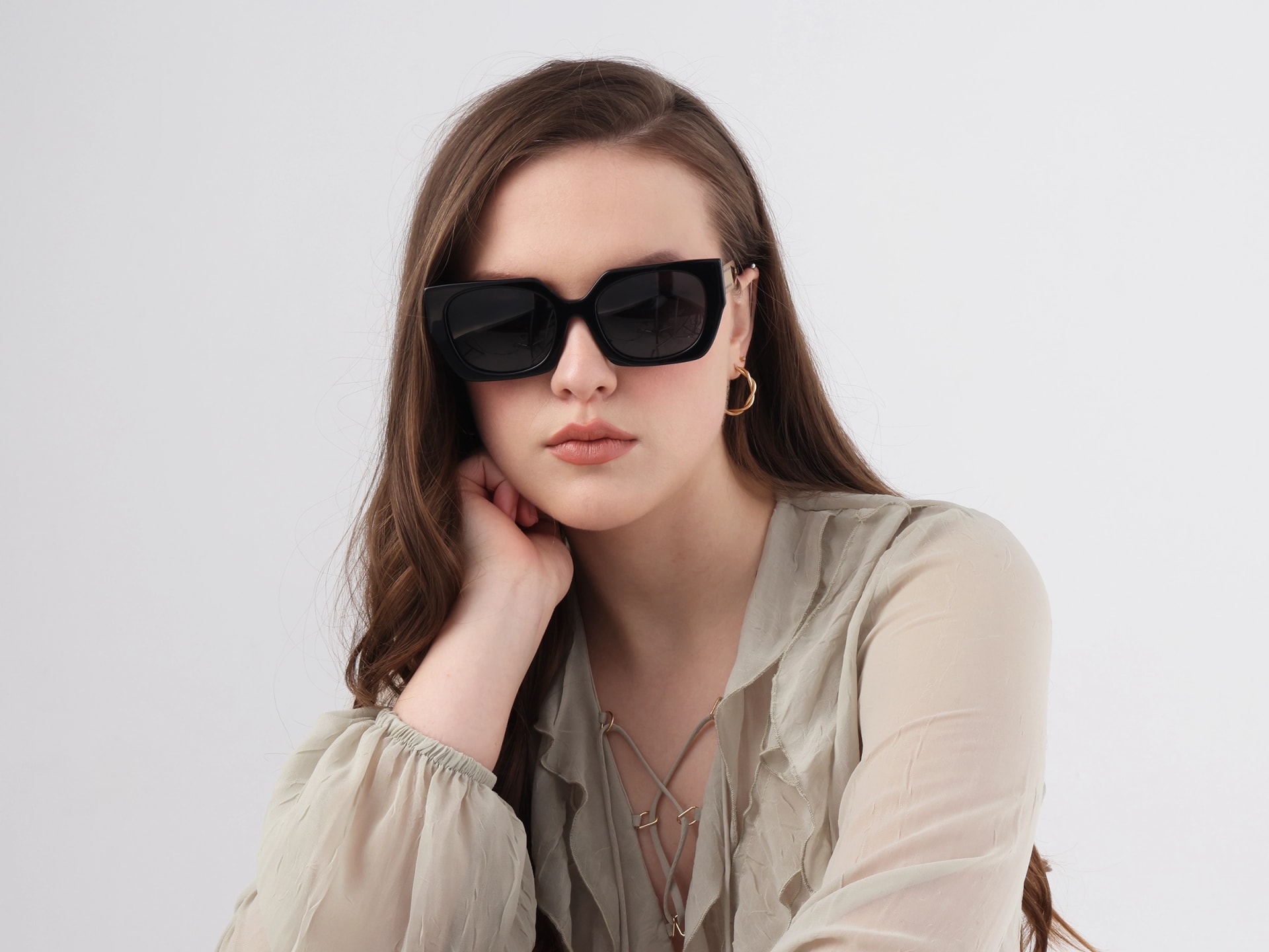 Square Dark Grey Solid Tinted Sunglasses-51