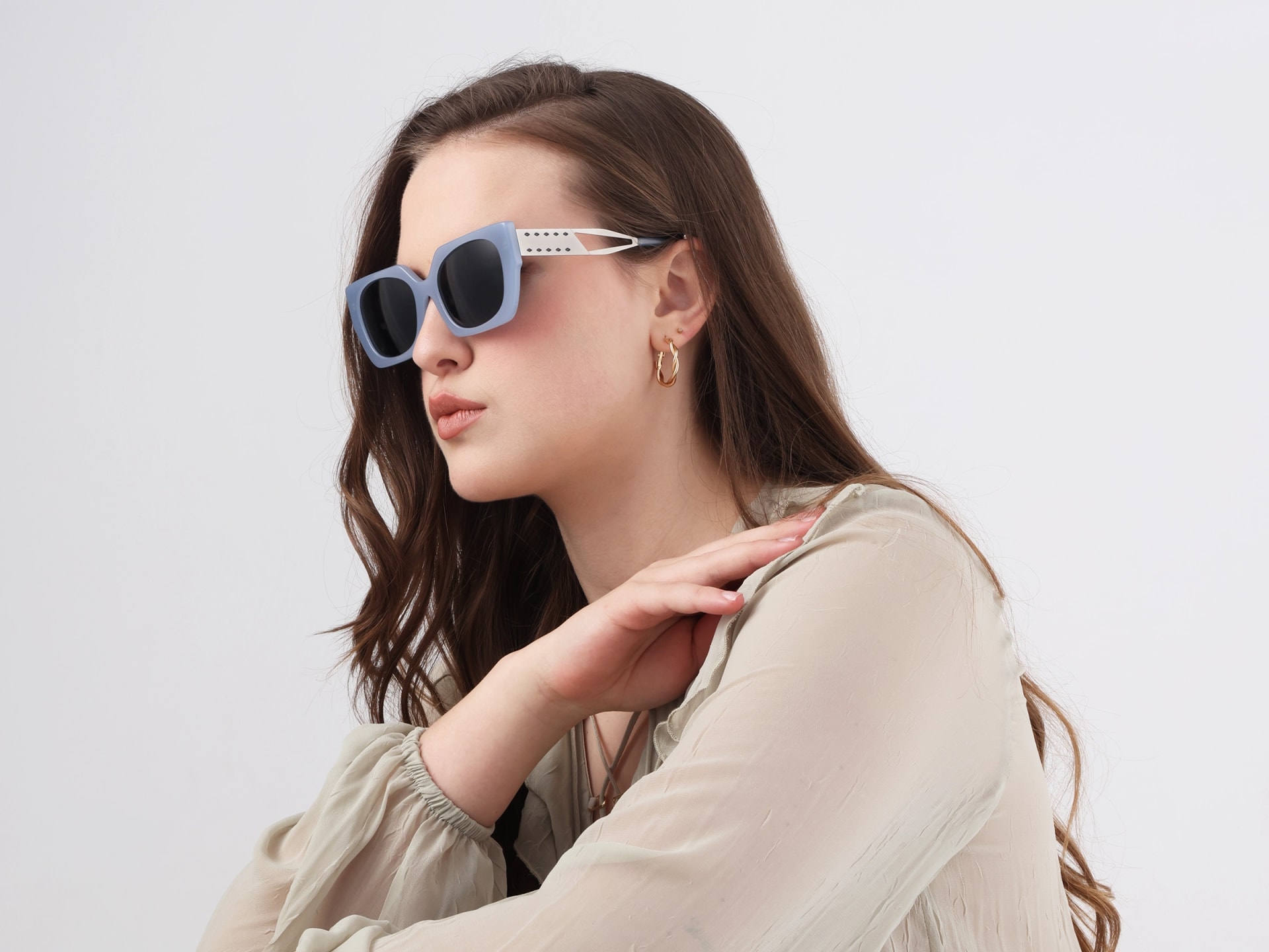 Blue Square Frame Dark Grey Tint Sunglasses-52