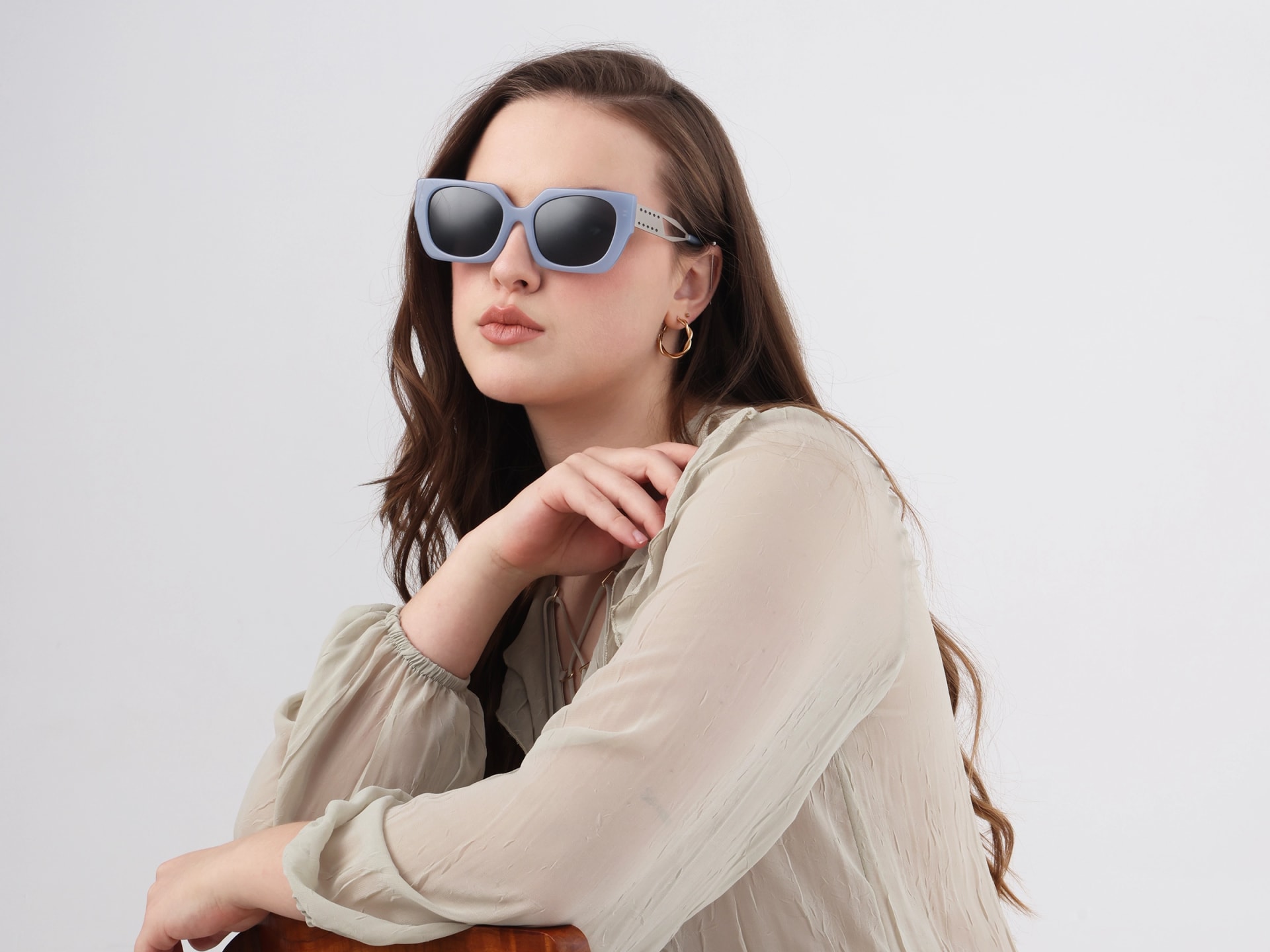 Blue Square Frame Dark Grey Tint Sunglasses-51