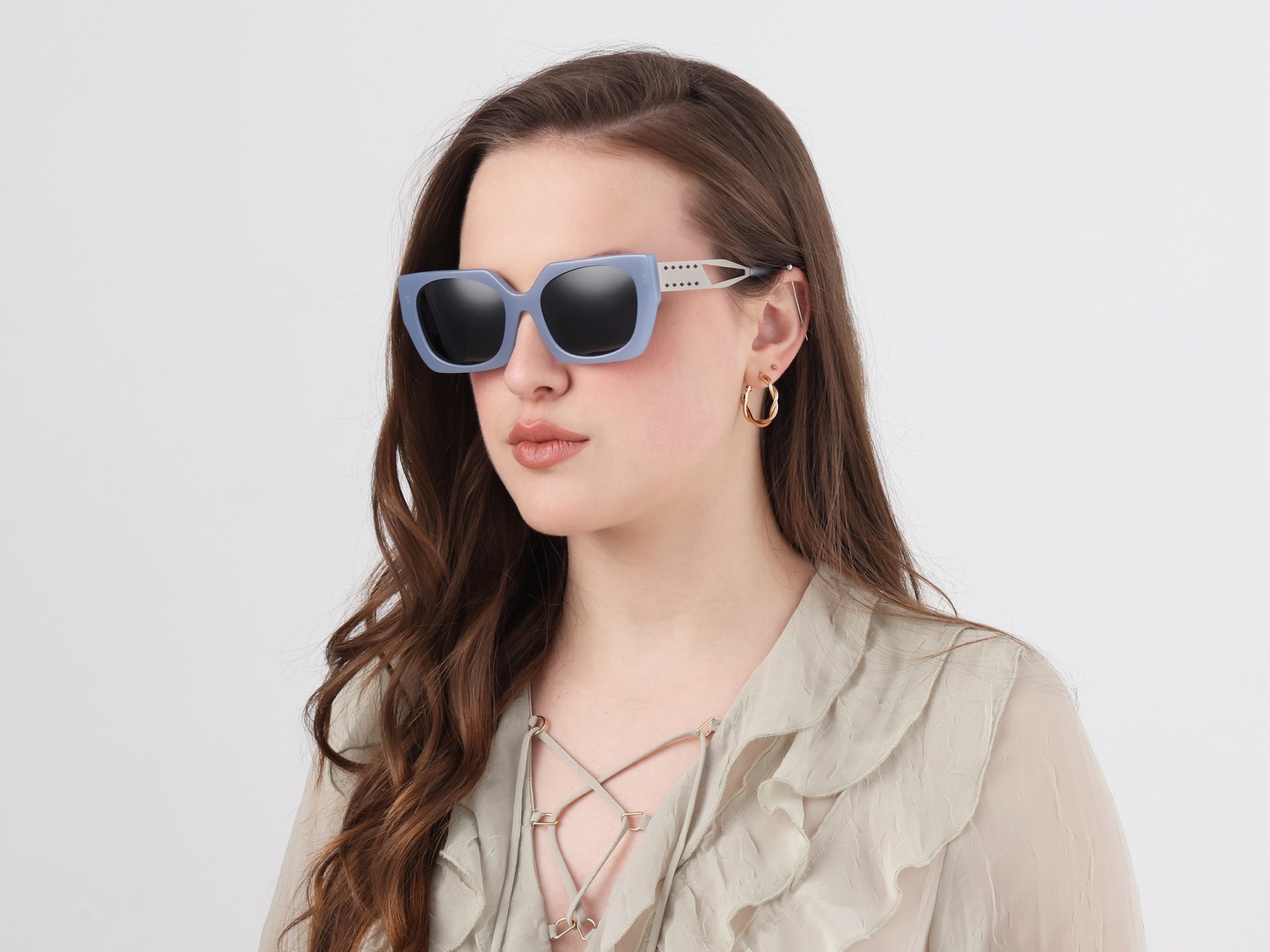 Blue Square Frame Dark Grey Tint Sunglasses-53