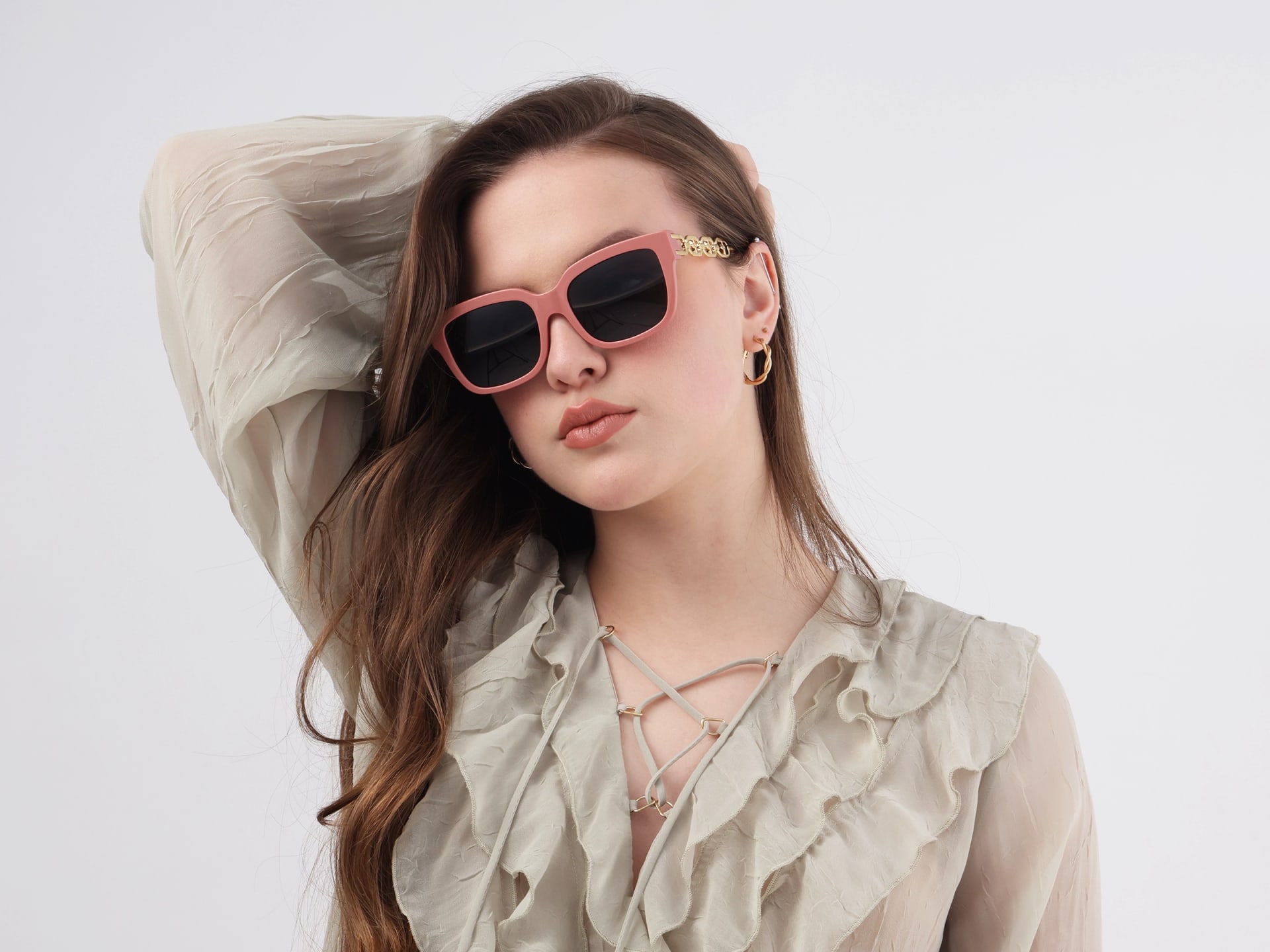 Pink Frame With Dark Grey Tint Sunglasses-53