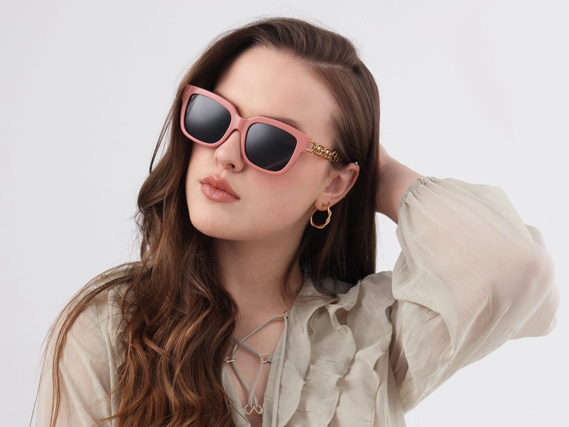 Pink Frame With Dark Grey Tint Sunglasses-52